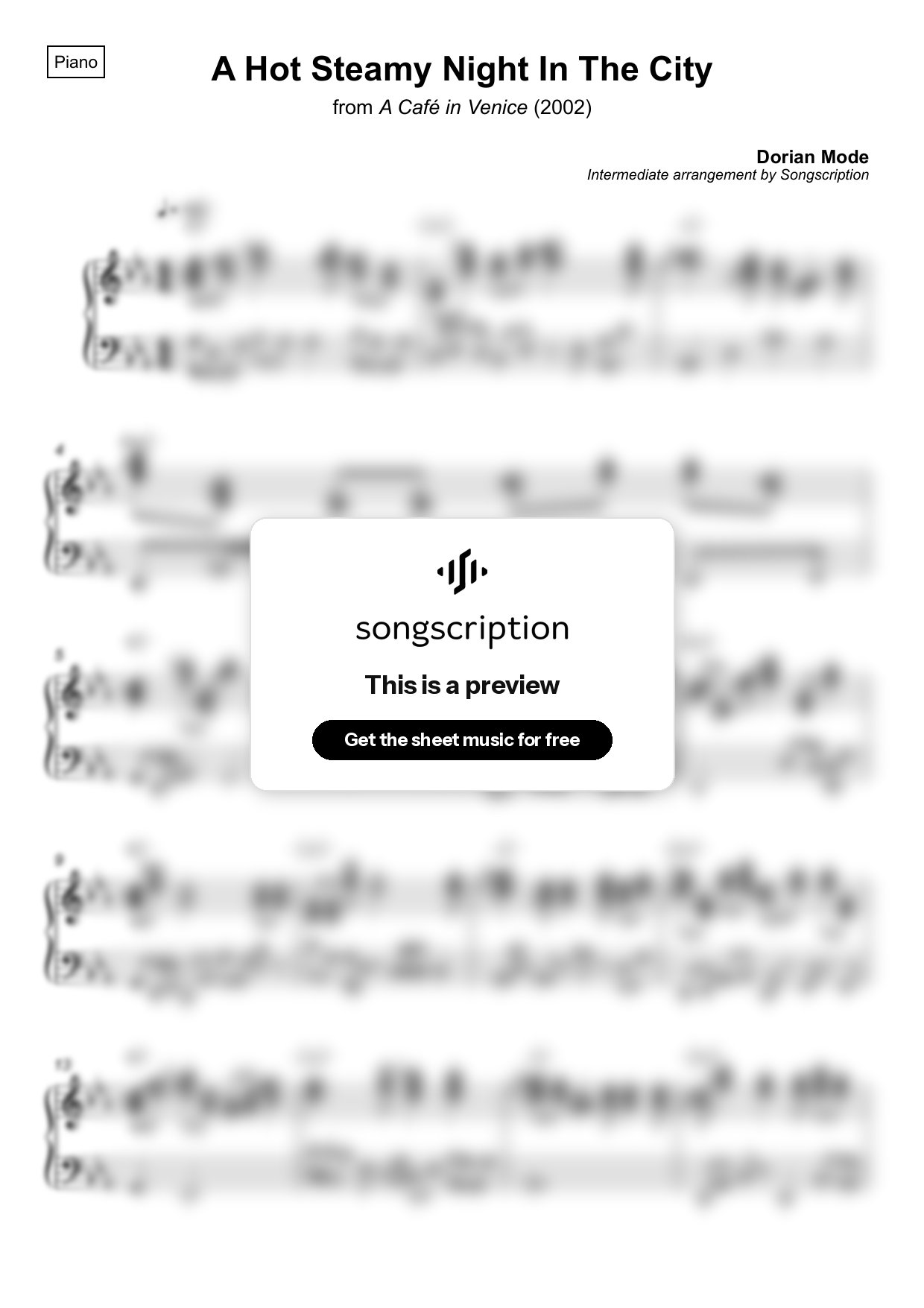 Intermediate Piano Sheet Music for "A Hot Steamy Night In The City" by Dorian Mode