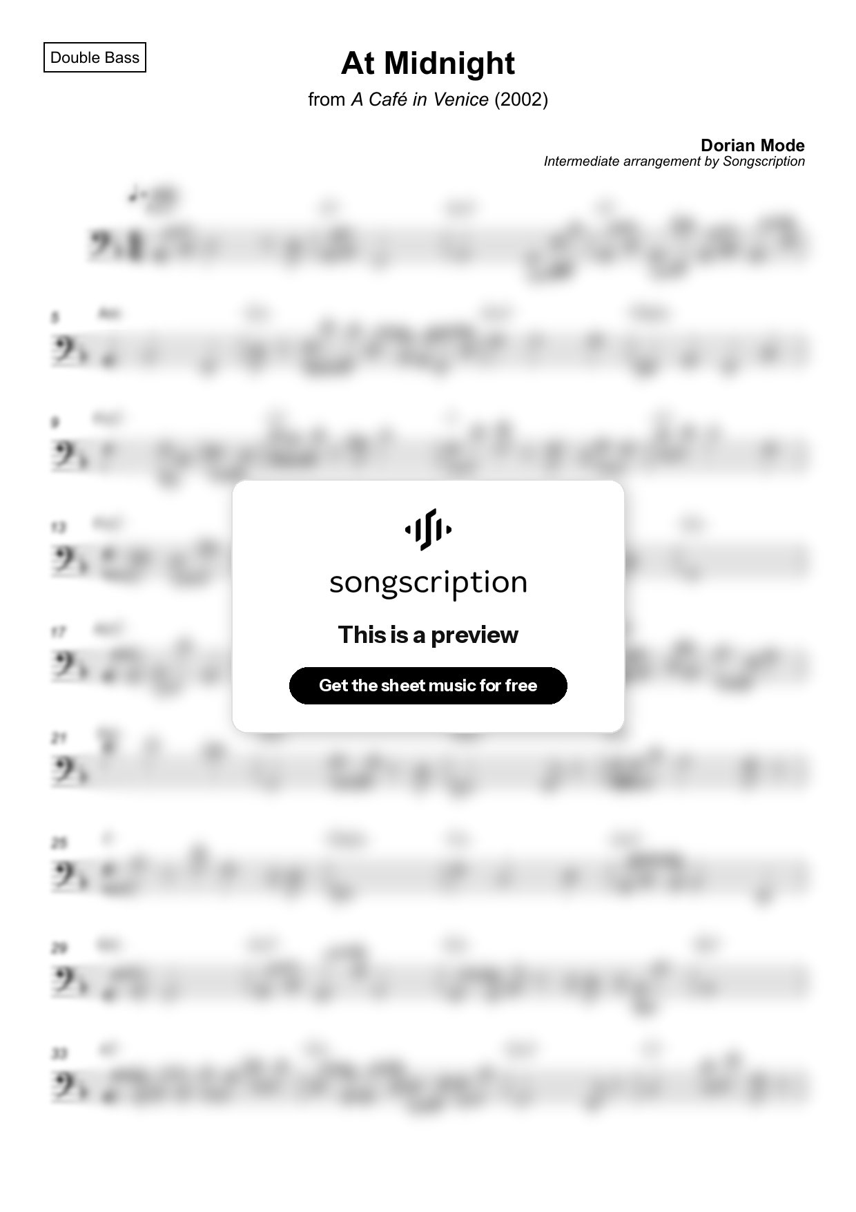 Intermediate Double Bass Sheet Music for "At Midnight" by Dorian Mode