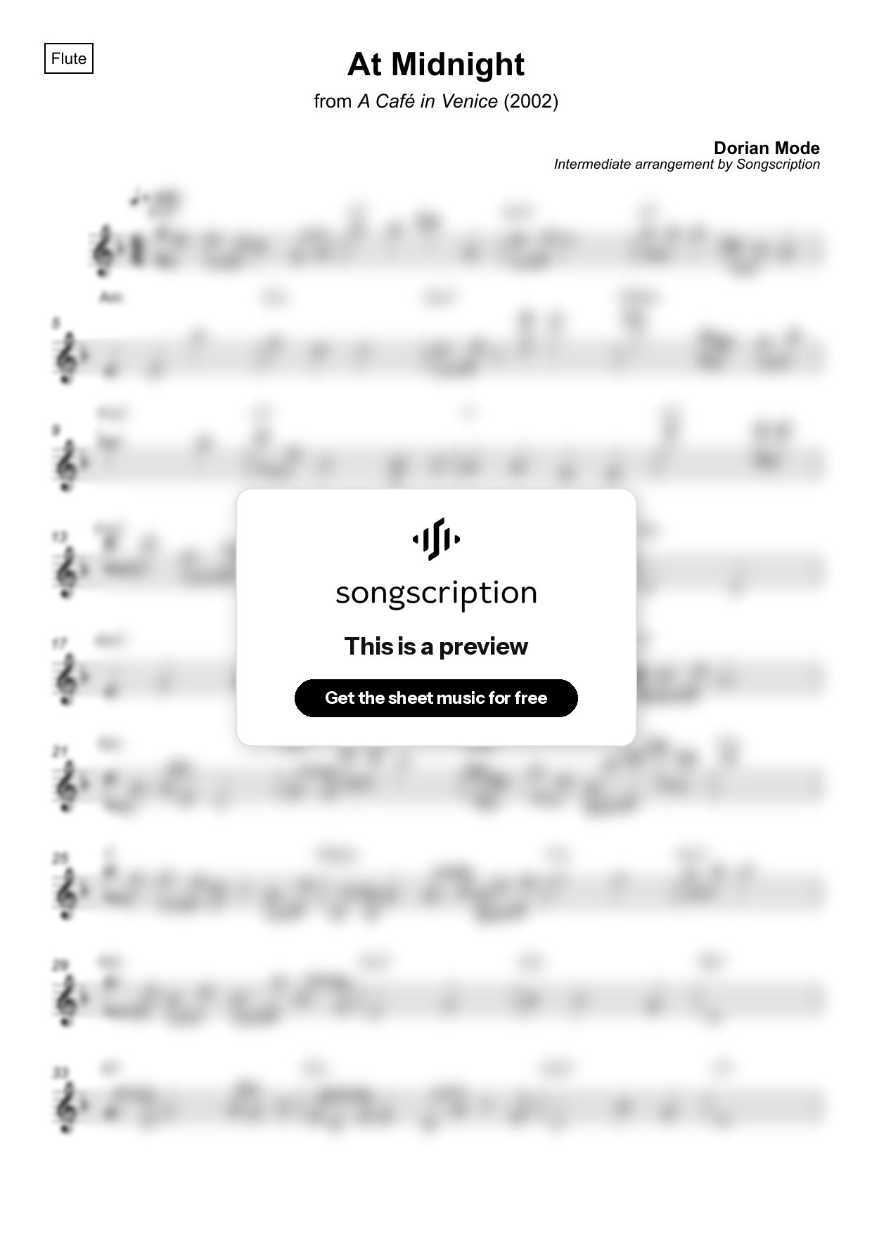 Intermediate Flute Sheet Music for "At Midnight" by Dorian Mode