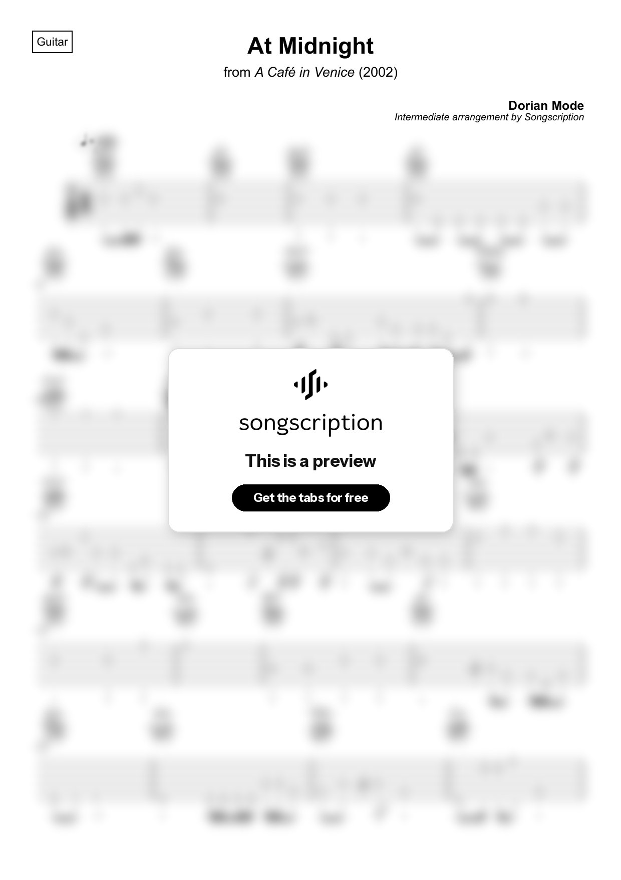 Intermediate Acoustic Guitar Tabs for "At Midnight" by Dorian Mode