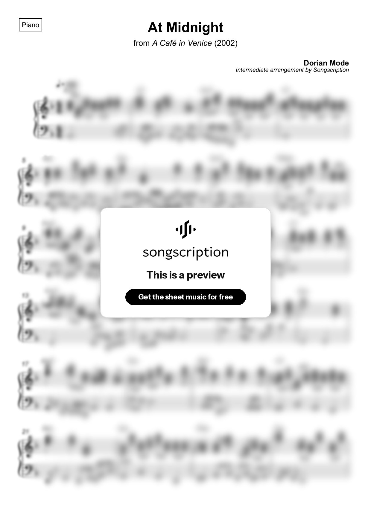 Intermediate Piano Sheet Music for "At Midnight" by Dorian Mode