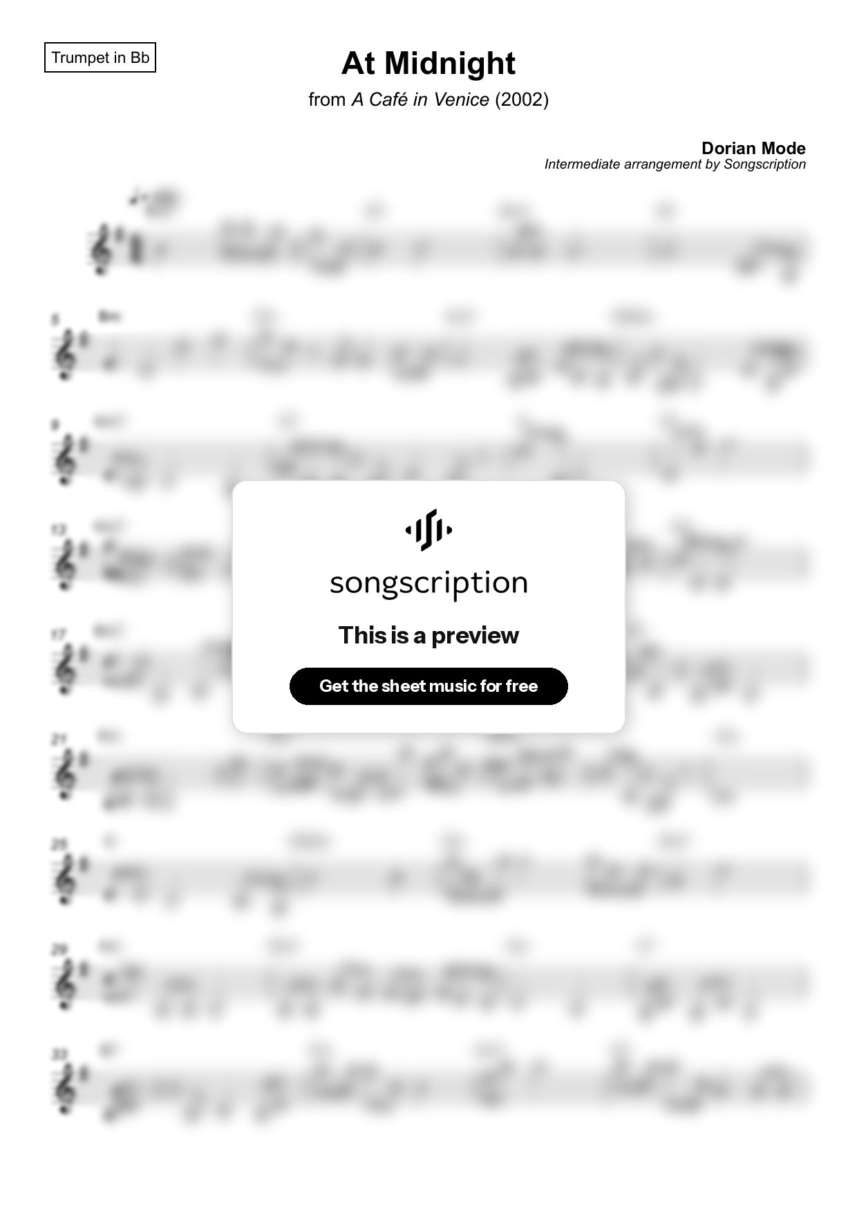 Intermediate Trumpet Sheet Music for "At Midnight" by Dorian Mode