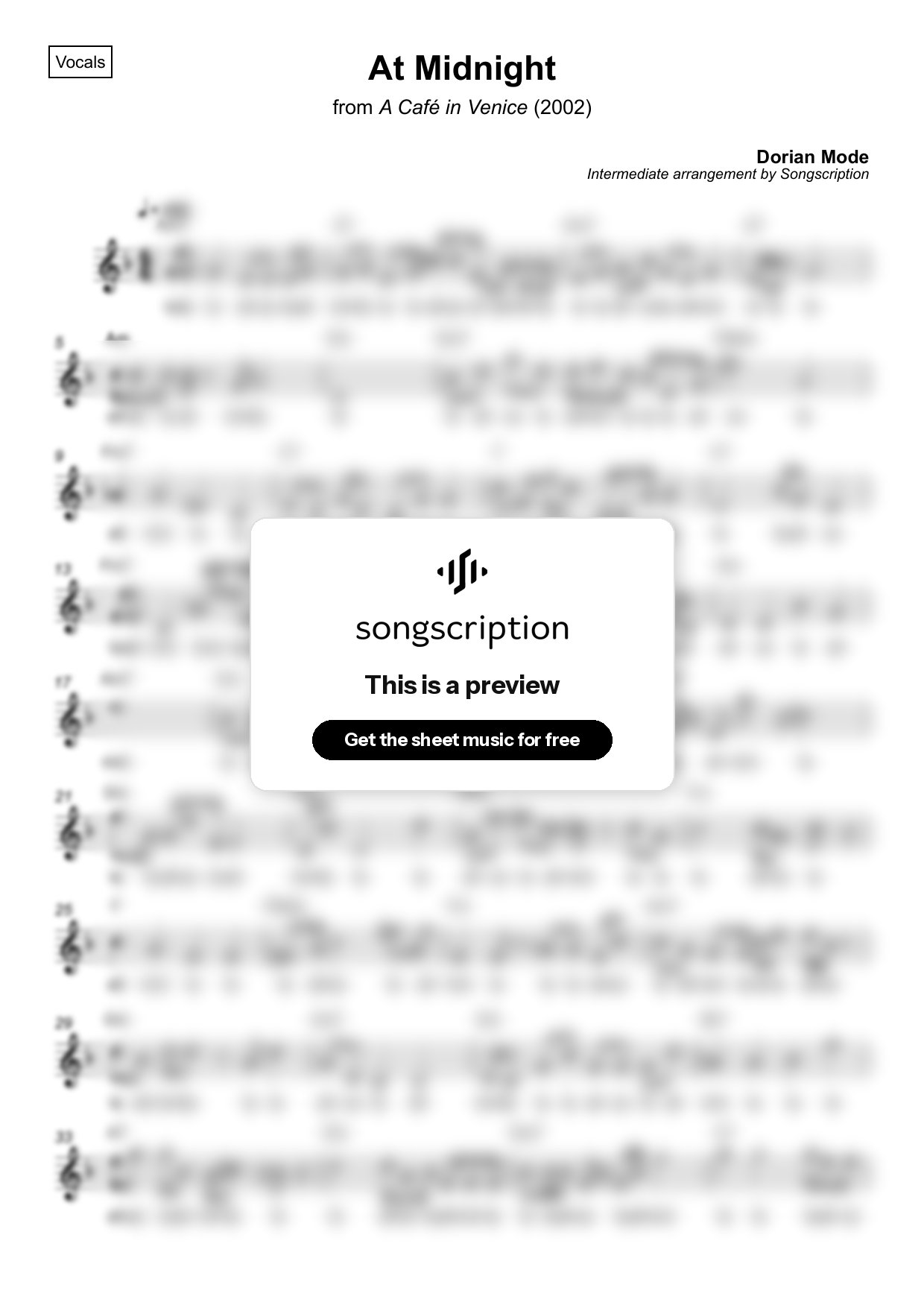 Intermediate Vocals Sheet Music for "At Midnight" by Dorian Mode