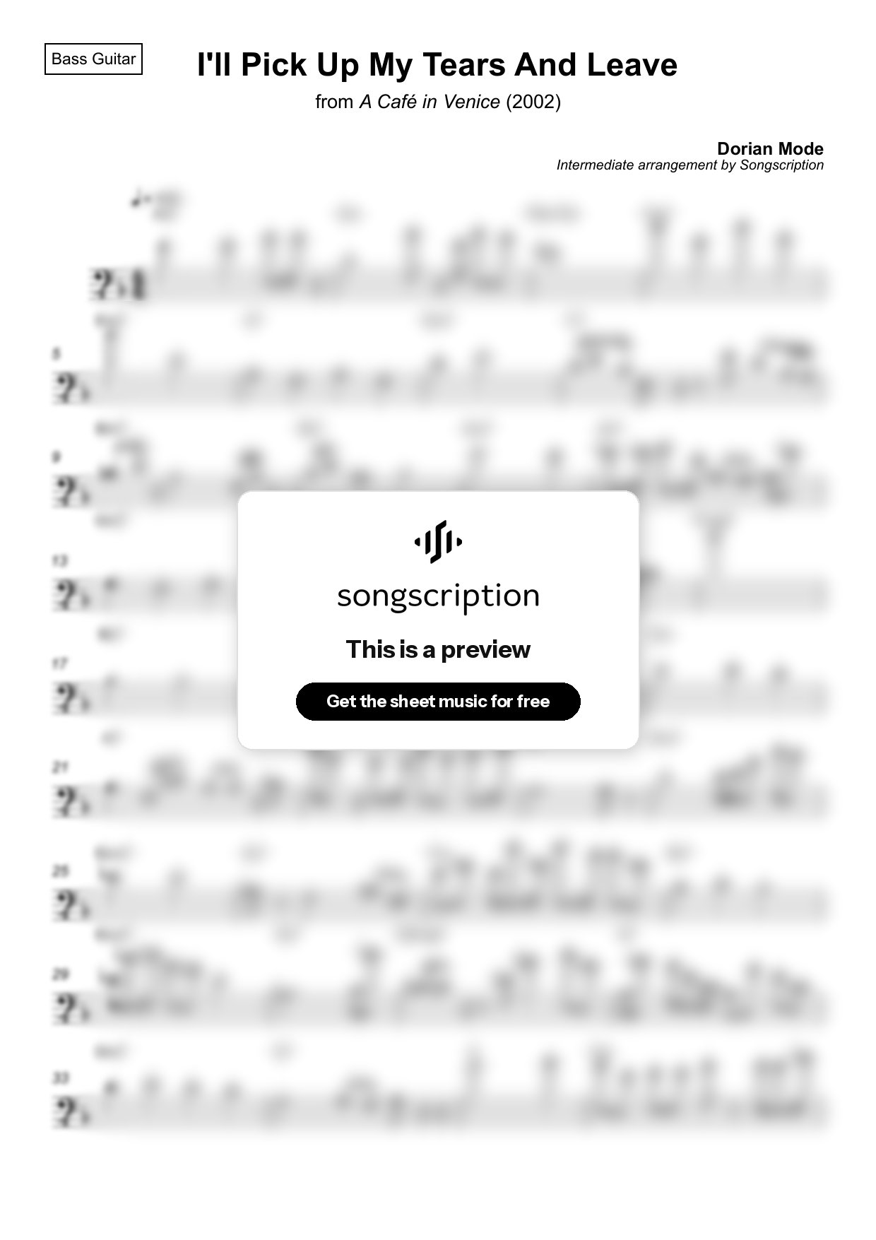 Intermediate Bass Guitar Sheet Music for "I'll Pick Up My Tears And Leave" by Dorian Mode