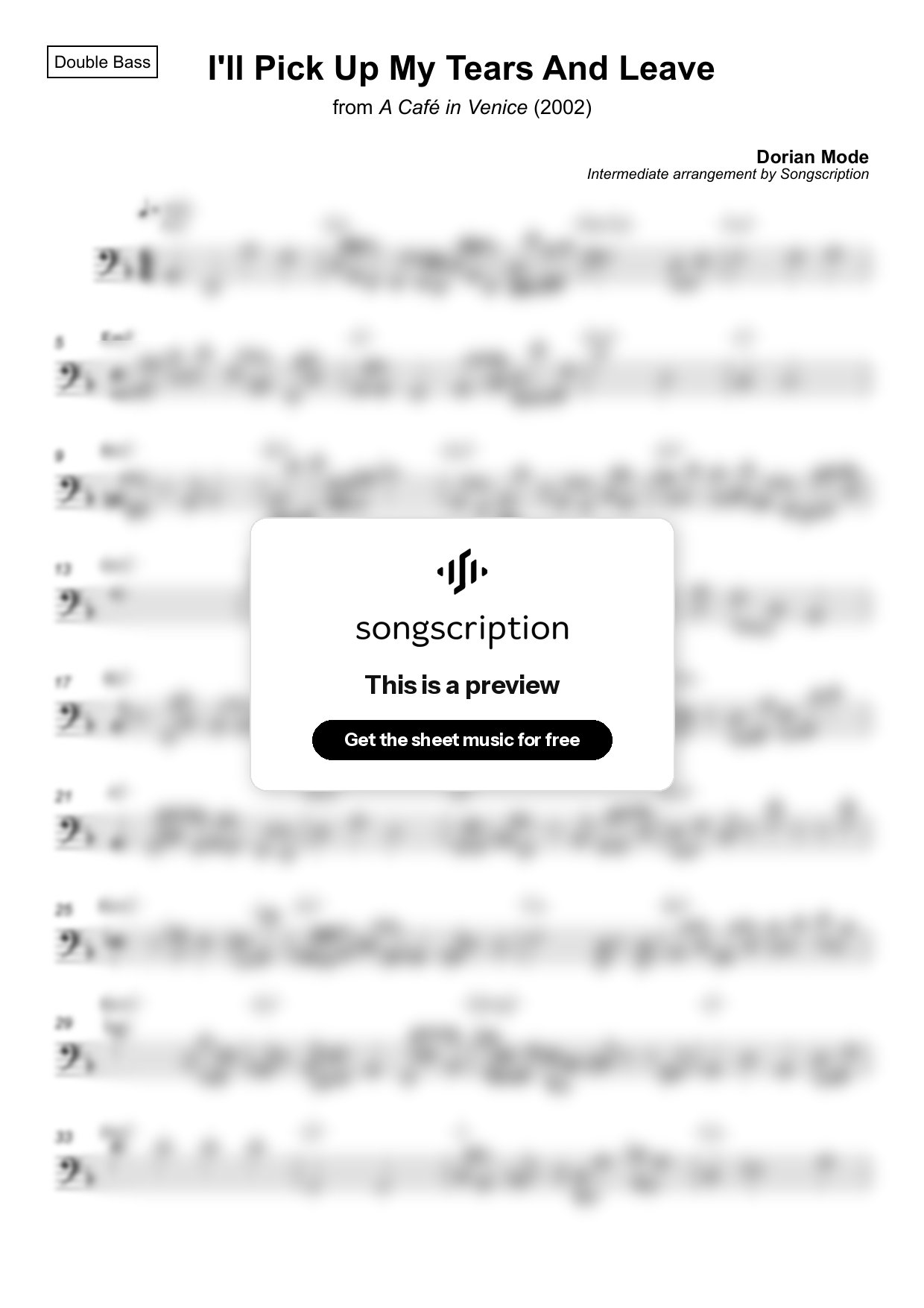 Intermediate Double Bass Sheet Music for "I'll Pick Up My Tears And Leave" by Dorian Mode
