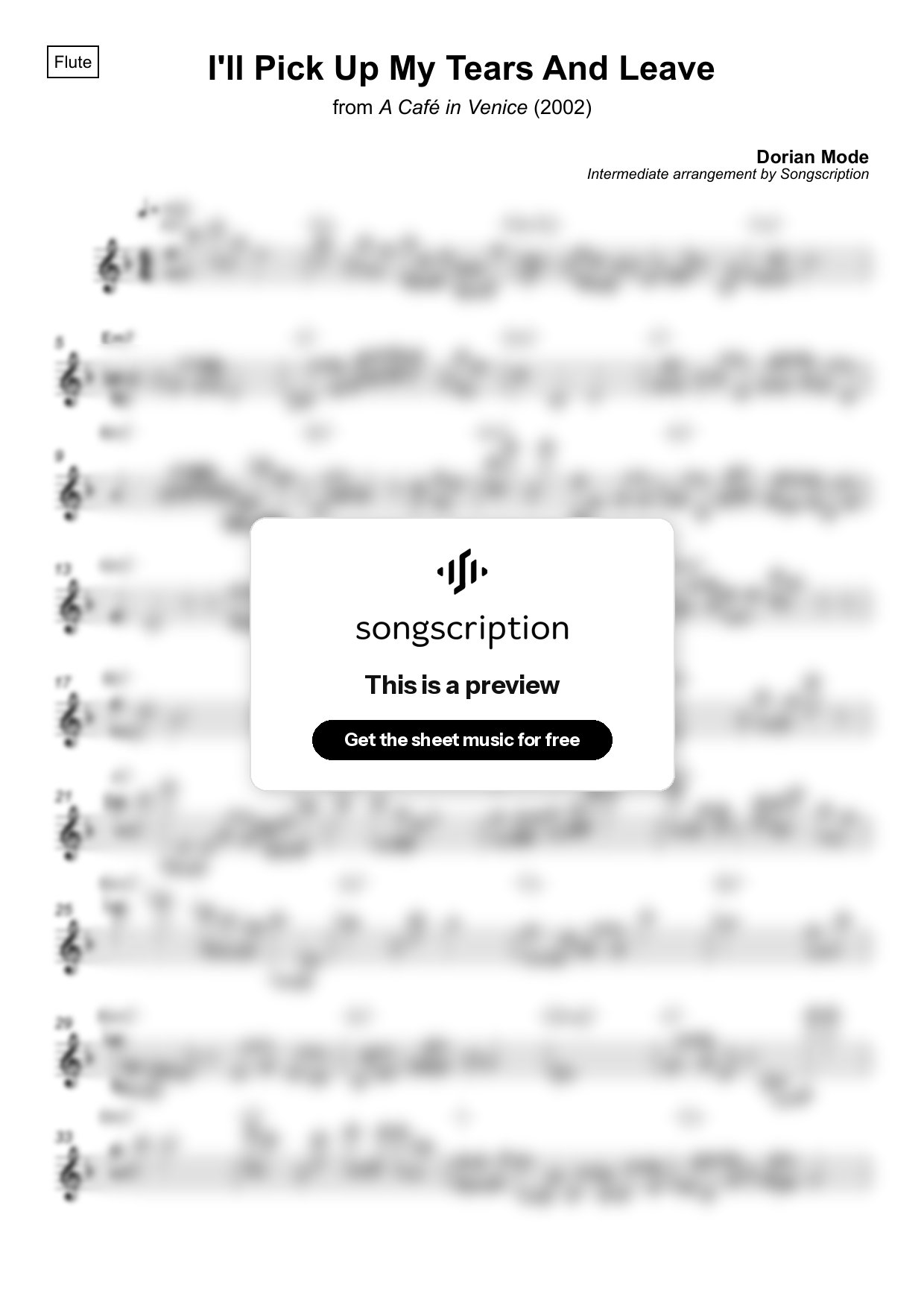 Intermediate Flute Sheet Music for "I'll Pick Up My Tears And Leave" by Dorian Mode