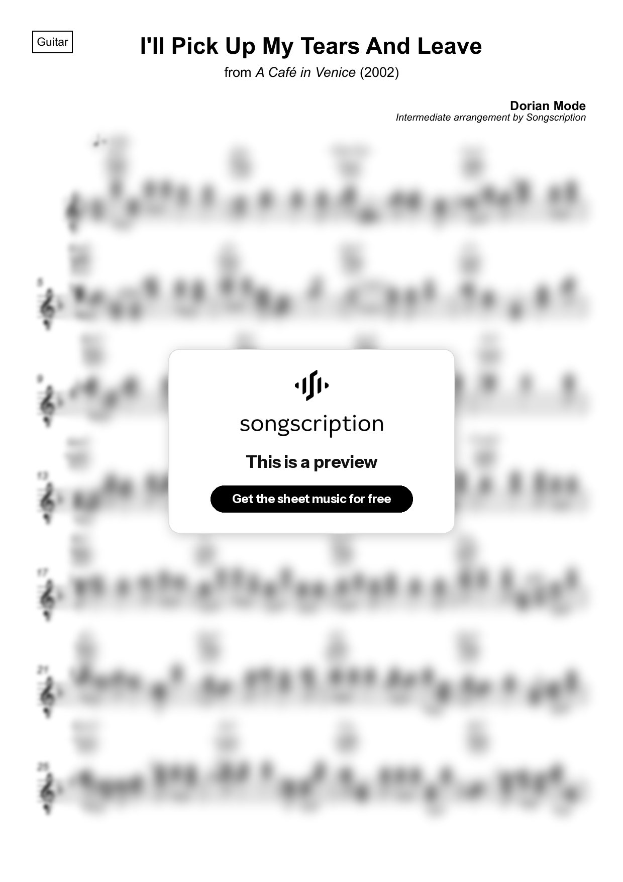 Intermediate Acoustic Guitar Sheet Music for "I'll Pick Up My Tears And Leave" by Dorian Mode