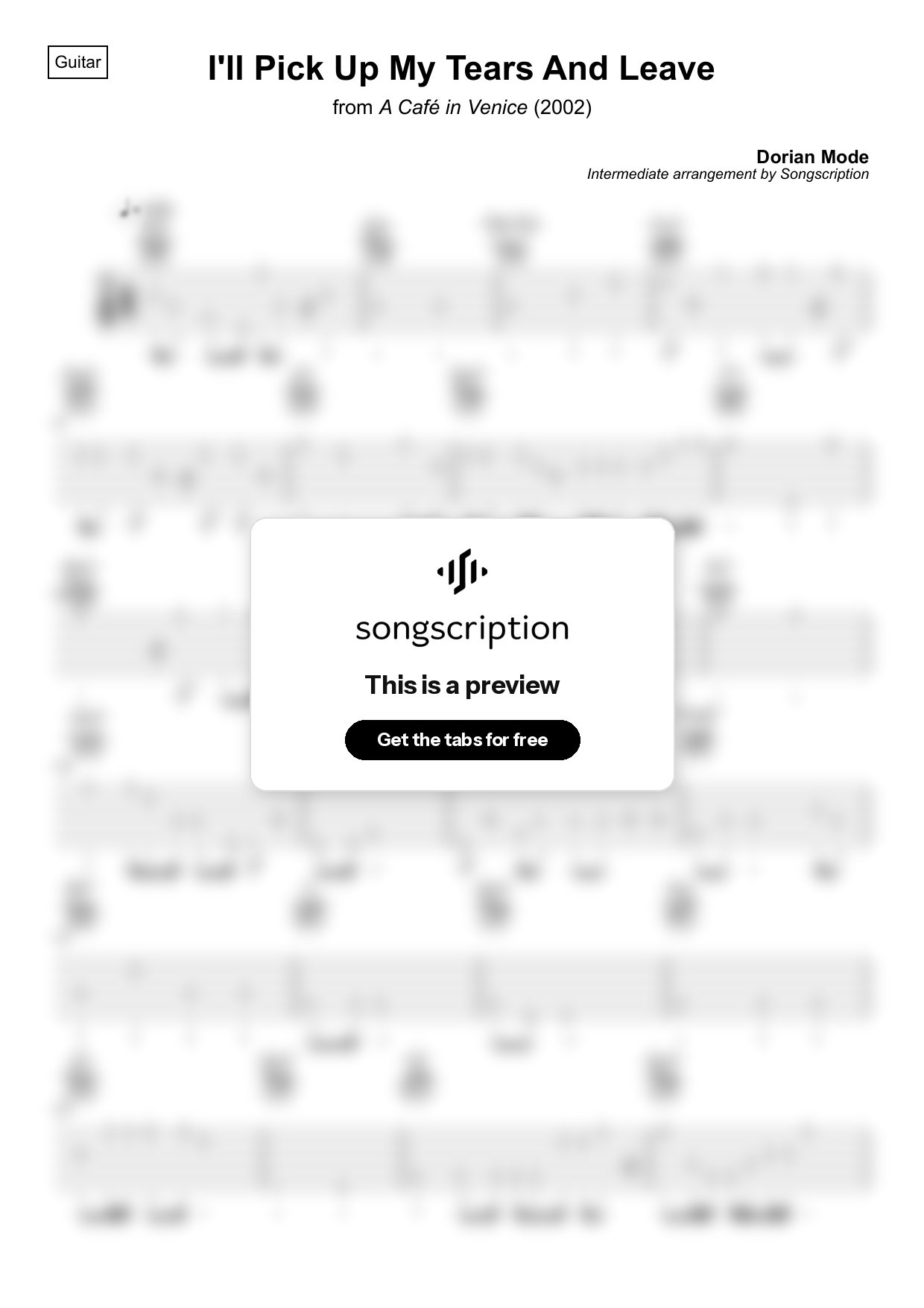 Intermediate Acoustic Guitar Tabs for "I'll Pick Up My Tears And Leave" by Dorian Mode