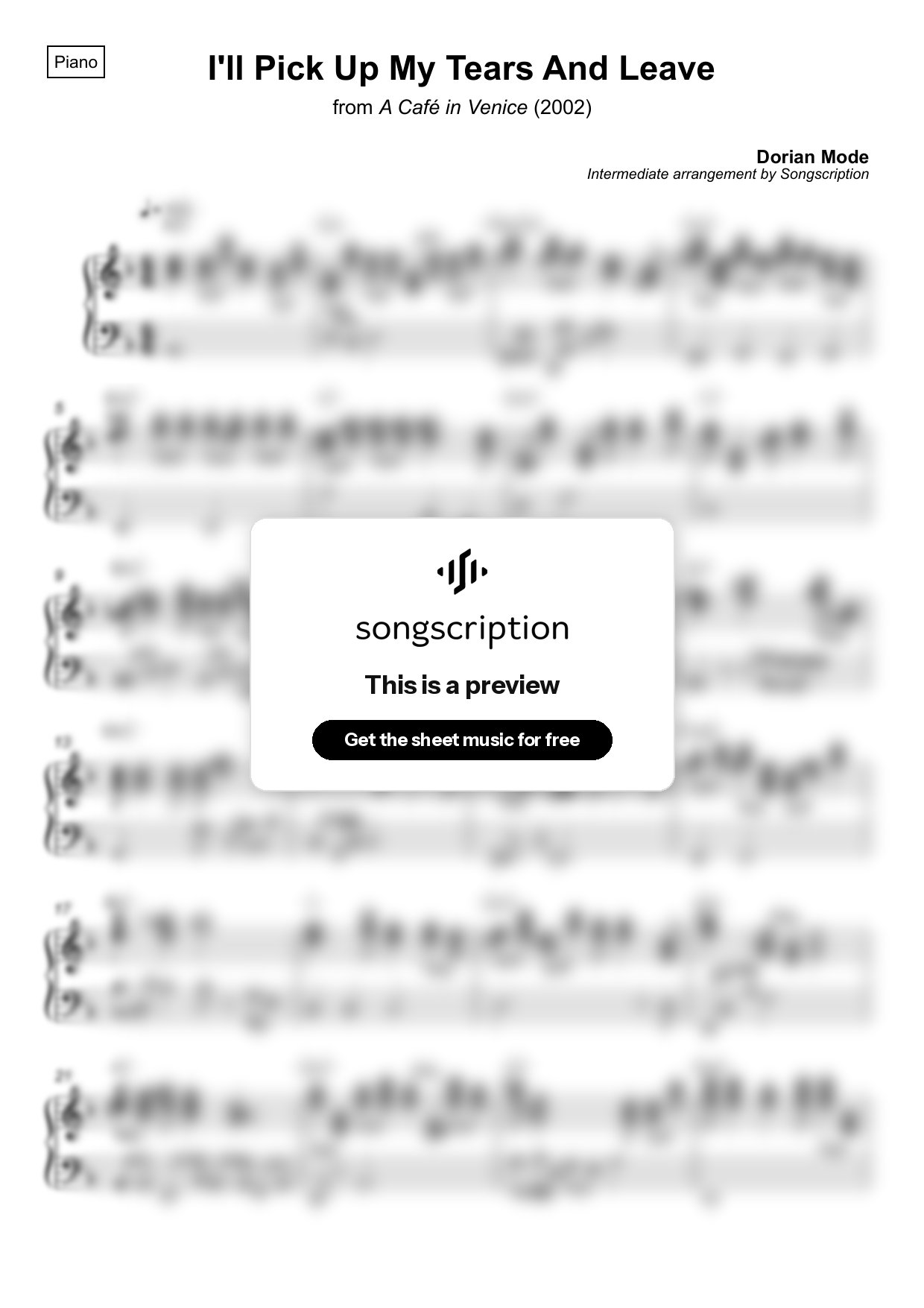 Intermediate Piano Sheet Music for "I'll Pick Up My Tears And Leave" by Dorian Mode