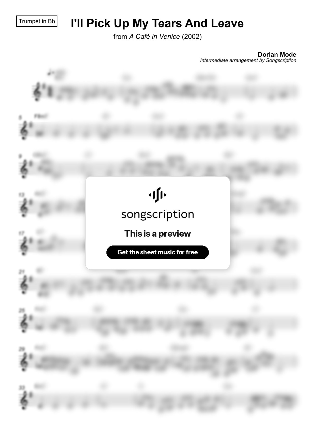 Intermediate Trumpet Sheet Music for "I'll Pick Up My Tears And Leave" by Dorian Mode