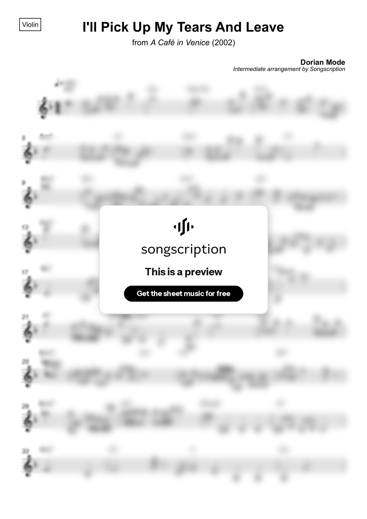 Intermediate Violin Sheet Music for "I'll Pick Up My Tears And Leave" by Dorian Mode