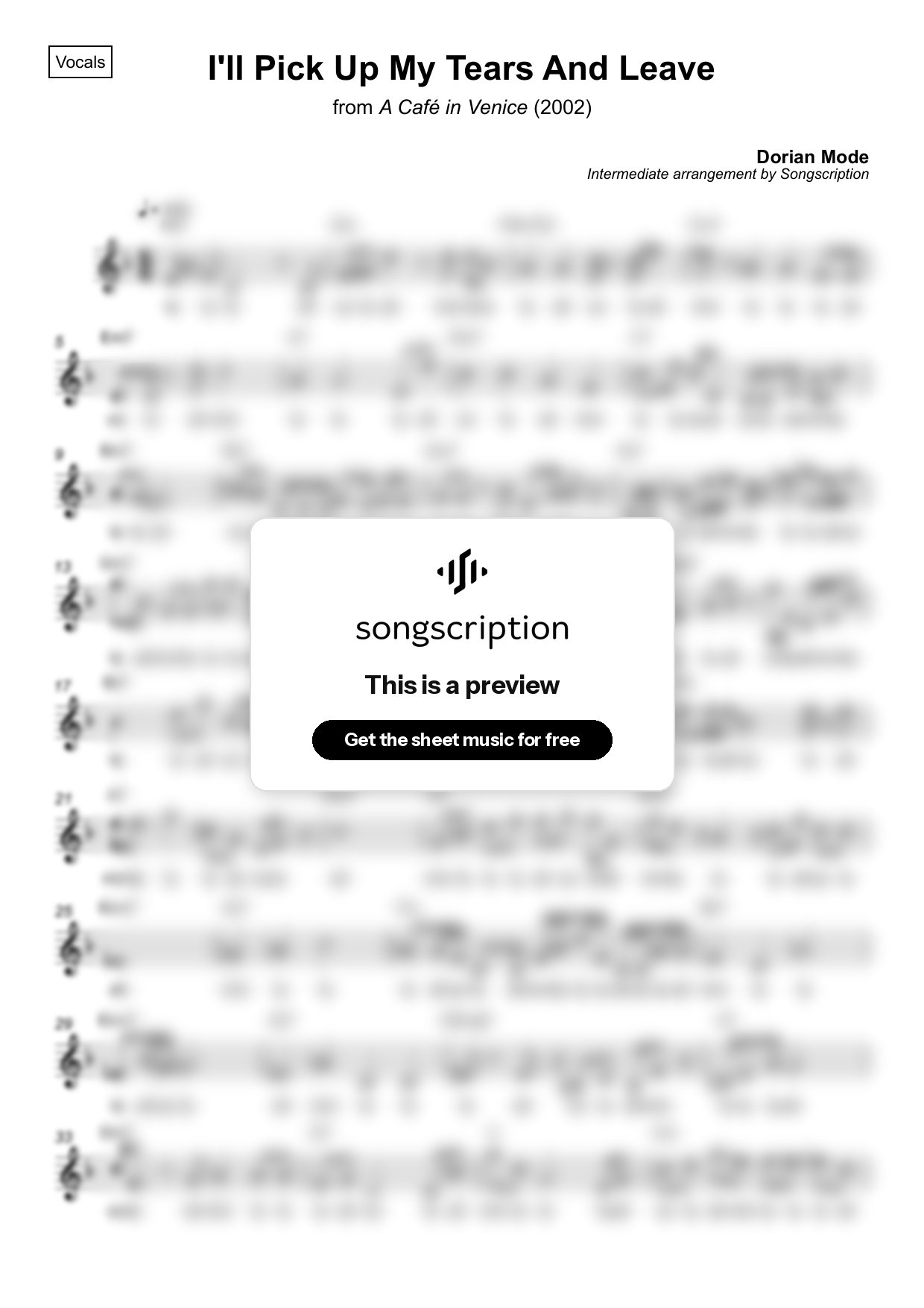 Intermediate Vocals Sheet Music for "I'll Pick Up My Tears And Leave" by Dorian Mode