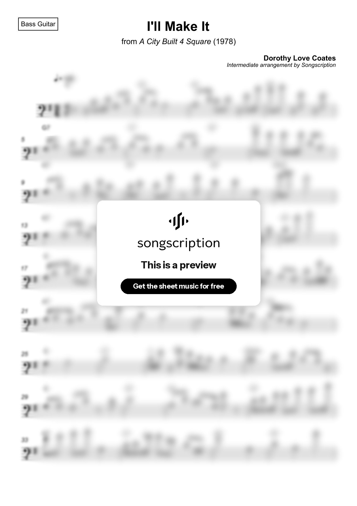Intermediate Bass Guitar Sheet Music for "I'll Make It" by Dorothy Love Coates