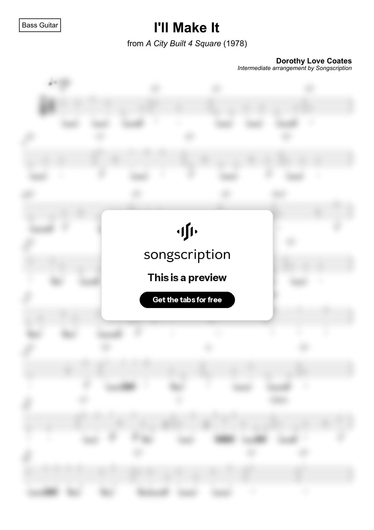 Intermediate Bass Guitar Tabs for "I'll Make It" by Dorothy Love Coates