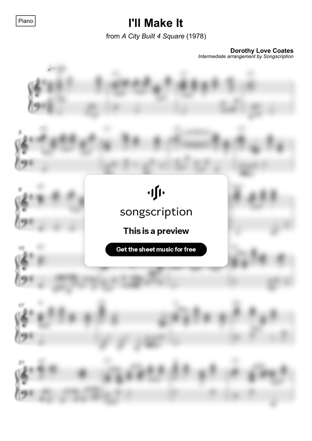 Intermediate Piano Sheet Music for "I'll Make It" by Dorothy Love Coates