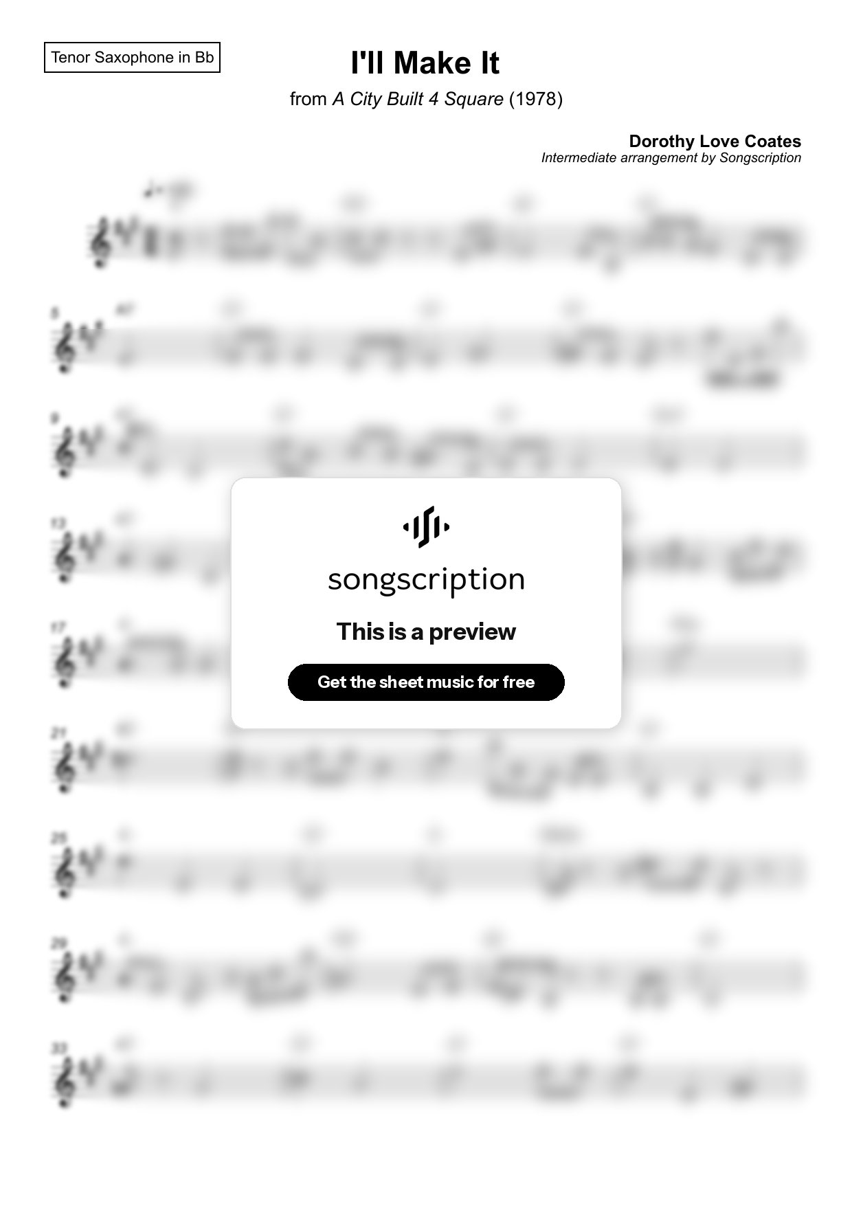 Intermediate Tenor Sax Sheet Music for "I'll Make It" by Dorothy Love Coates