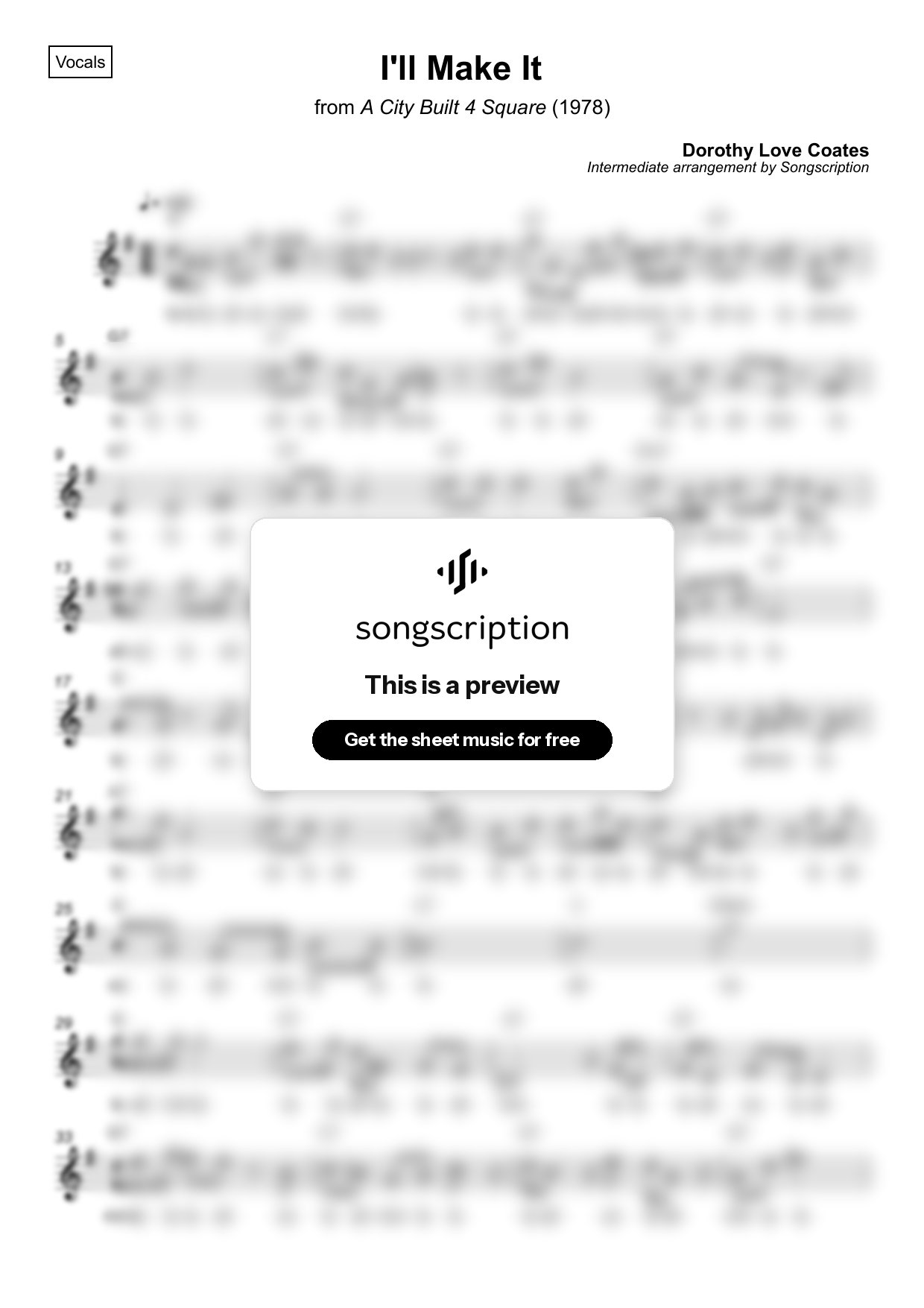 Intermediate Vocals Sheet Music for "I'll Make It" by Dorothy Love Coates