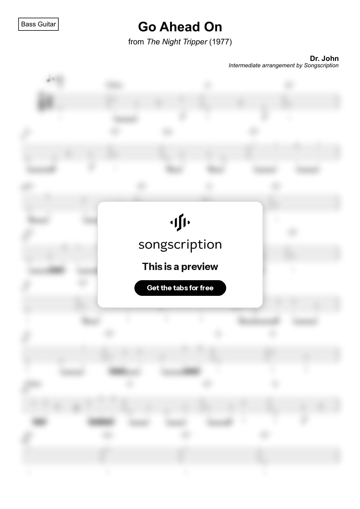 Intermediate Bass Guitar Tabs for "Go Ahead On" by Dr. John