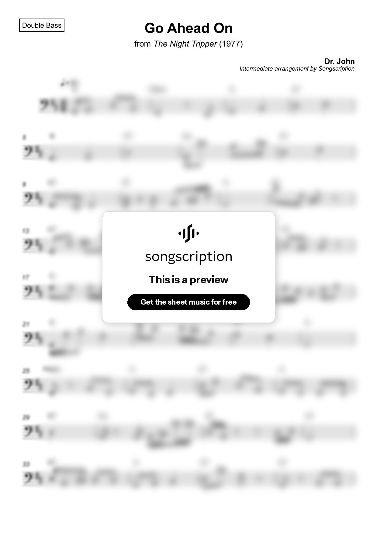 Intermediate Double Bass Sheet Music for "Go Ahead On" by Dr. John