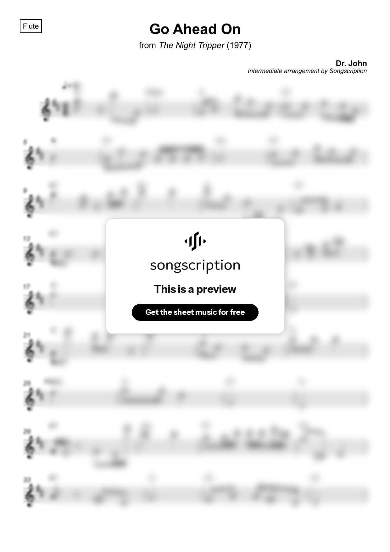 Intermediate Flute Sheet Music for "Go Ahead On" by Dr. John