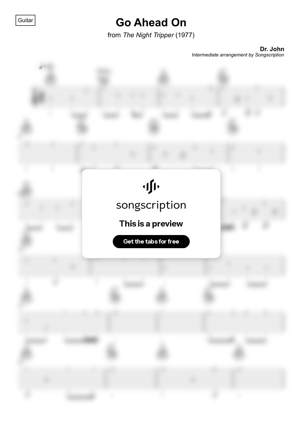 Intermediate Acoustic Guitar Tabs for "Go Ahead On" by Dr. John