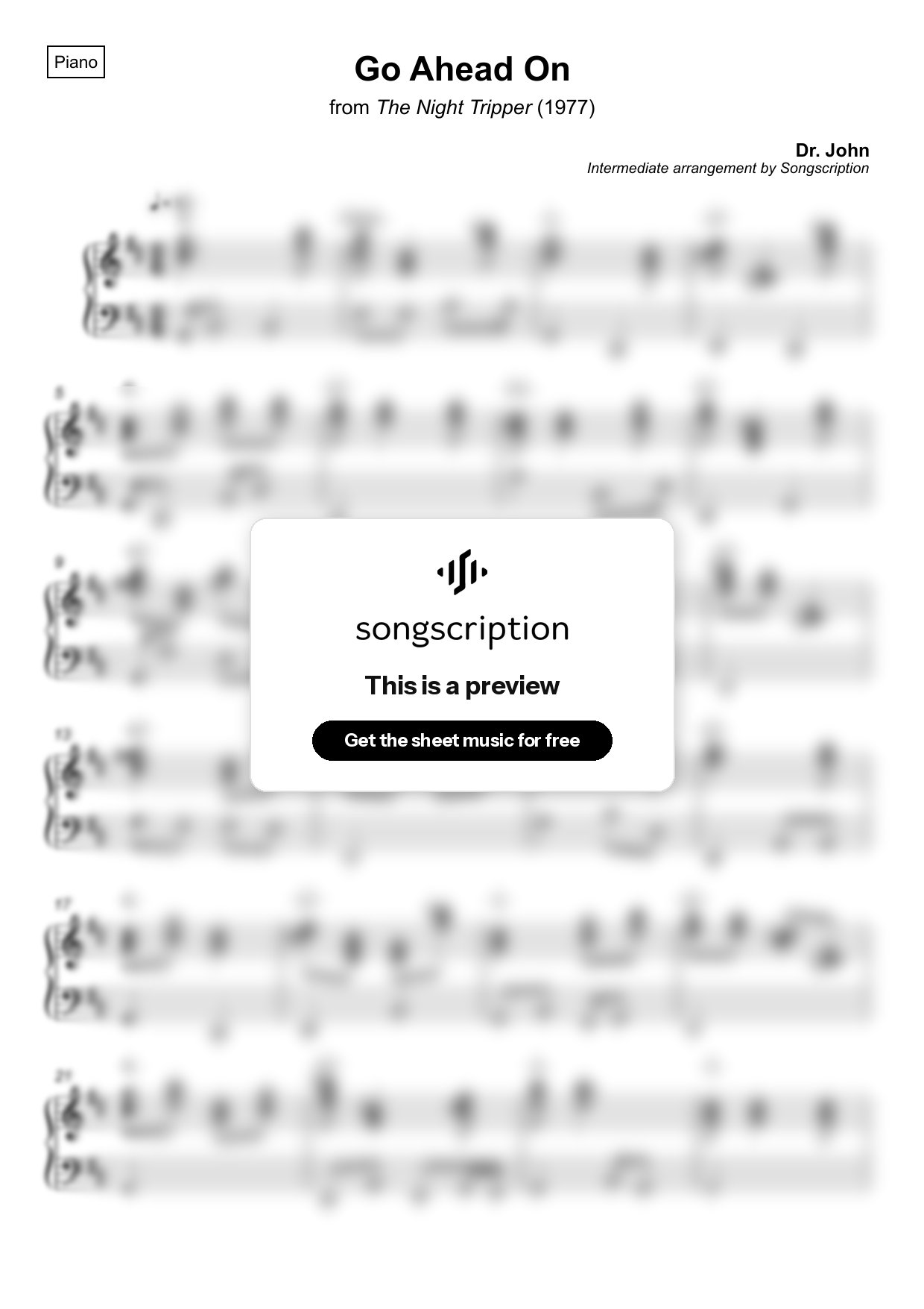 Intermediate Piano Sheet Music for "Go Ahead On" by Dr. John