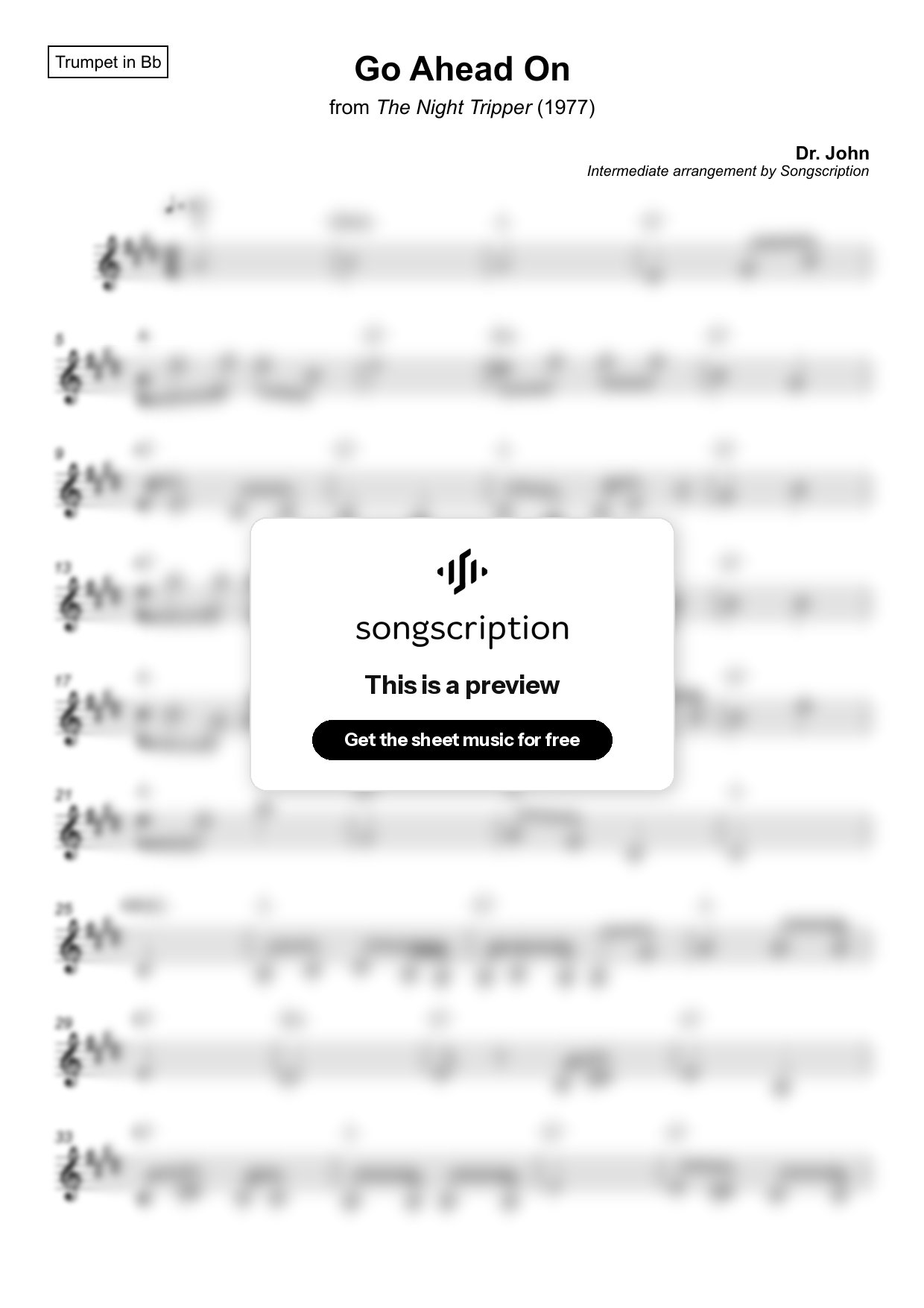 Intermediate Trumpet Sheet Music for "Go Ahead On" by Dr. John