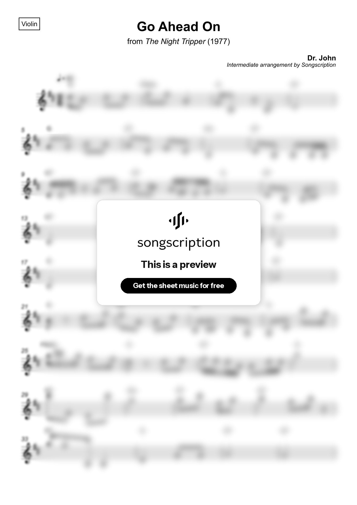 Intermediate Violin Sheet Music for "Go Ahead On" by Dr. John