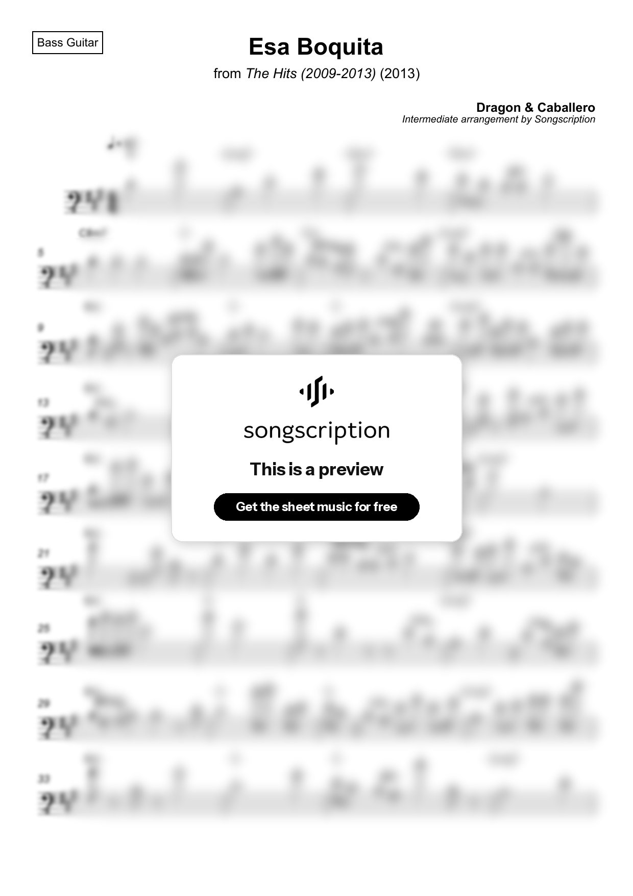 Intermediate Bass Guitar Sheet Music for "Esa Boquita" by Dragon & Caballero