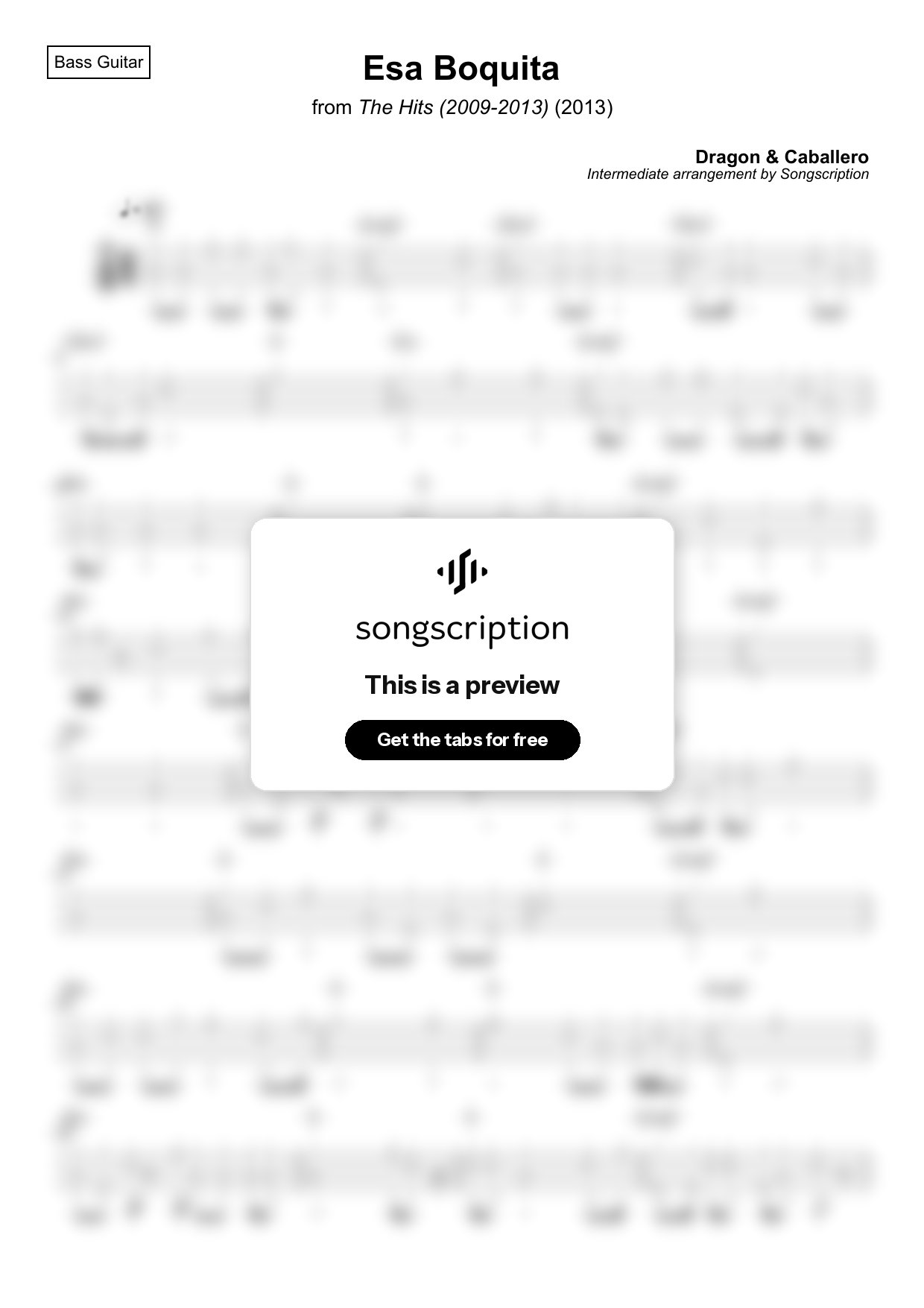 Intermediate Bass Guitar Tabs for "Esa Boquita" by Dragon & Caballero