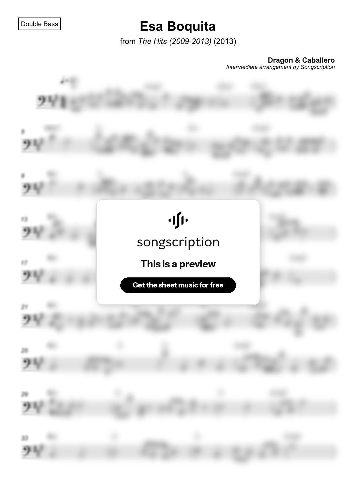 Intermediate Double Bass Sheet Music for "Esa Boquita" by Dragon & Caballero
