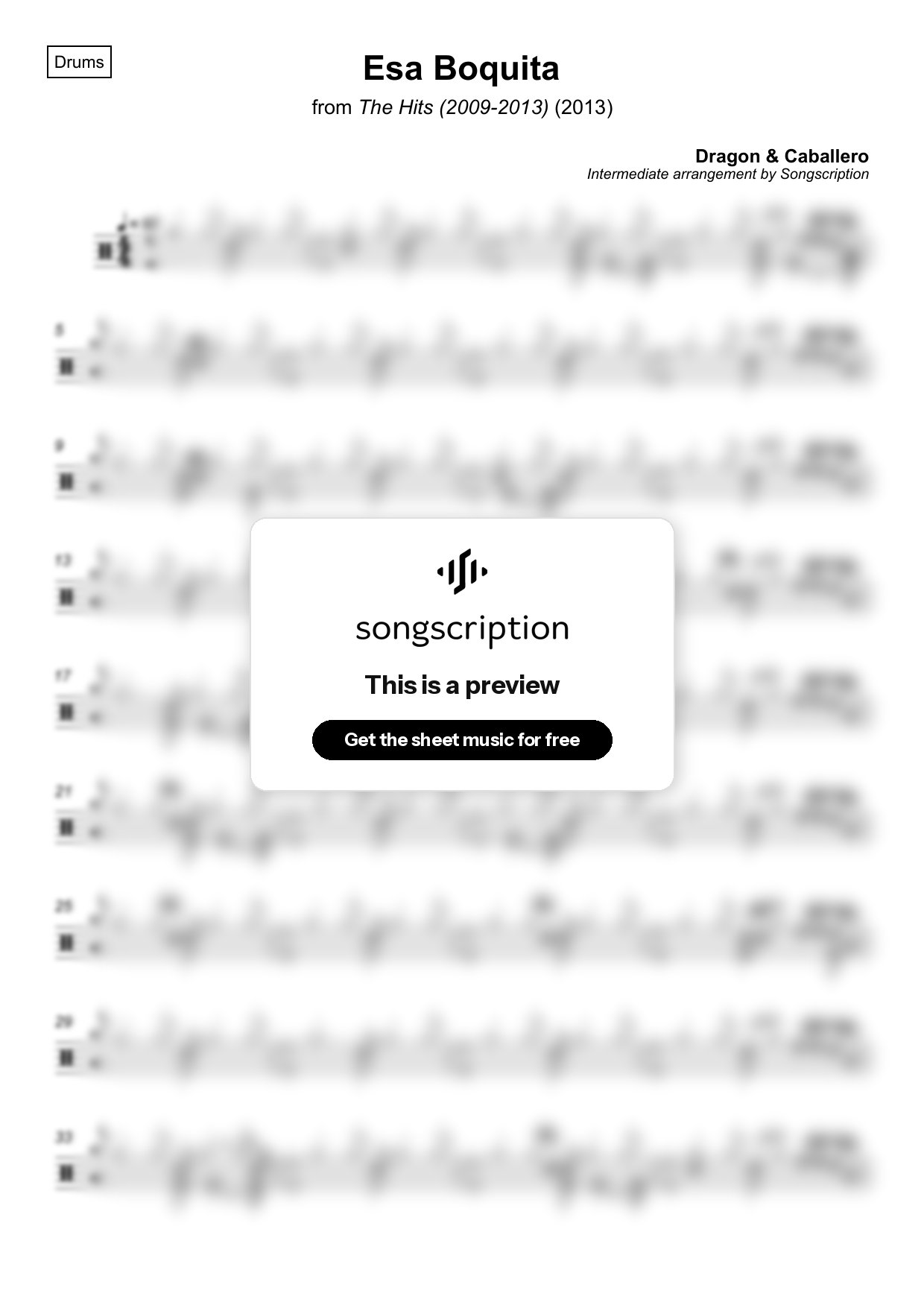 Intermediate Drums Sheet Music for "Esa Boquita" by Dragon & Caballero
