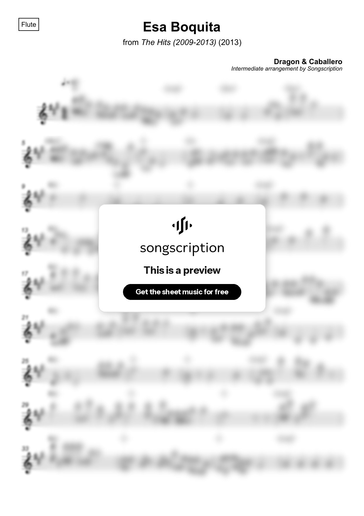 Intermediate Flute Sheet Music for "Esa Boquita" by Dragon & Caballero