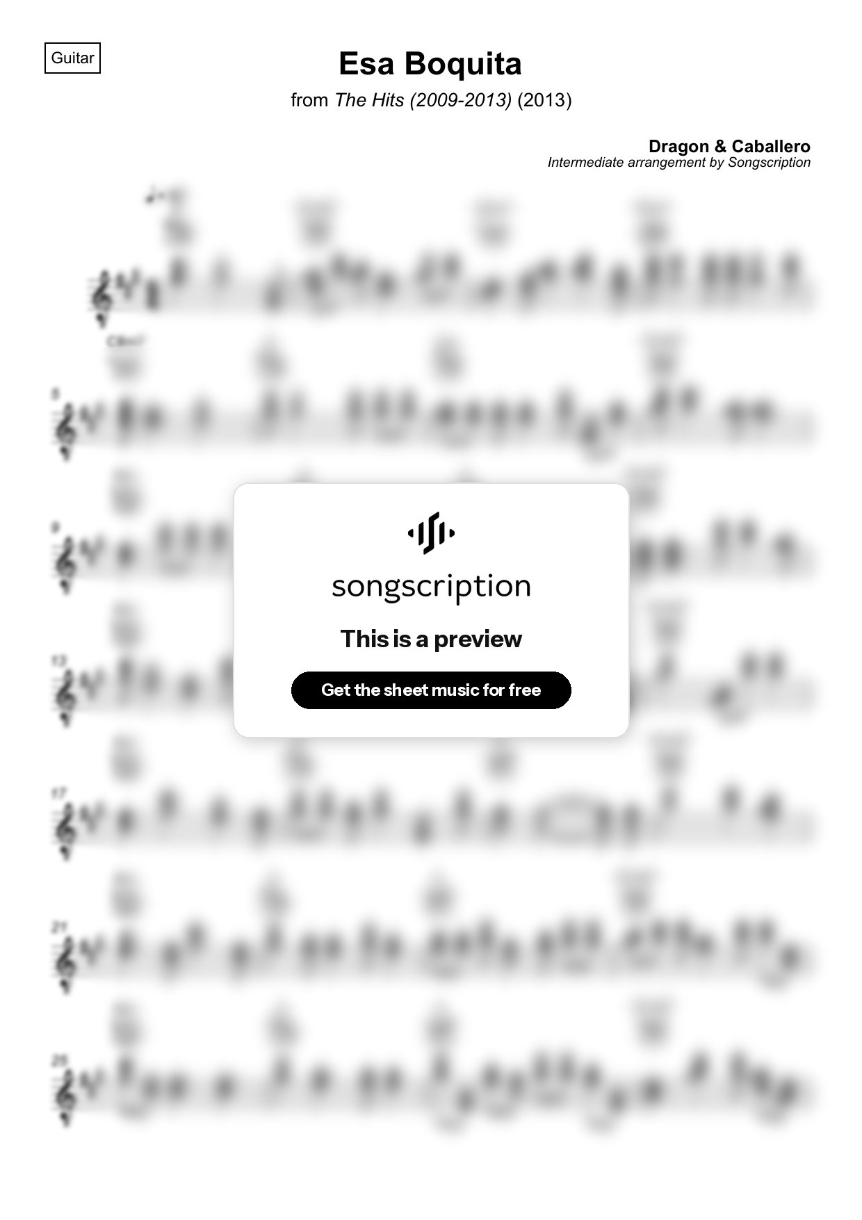 Intermediate Acoustic Guitar Sheet Music for "Esa Boquita" by Dragon & Caballero