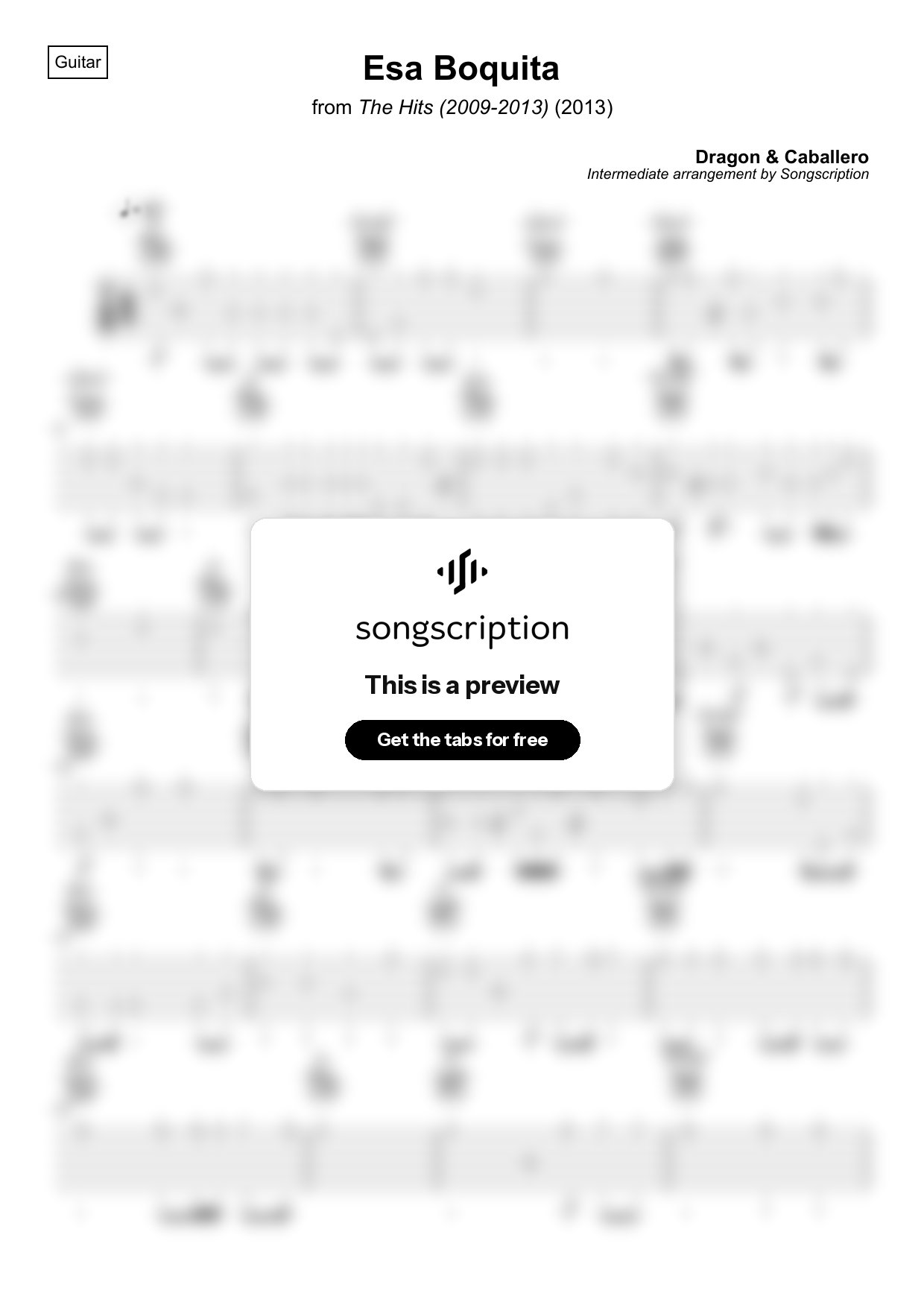 Intermediate Acoustic Guitar Tabs for "Esa Boquita" by Dragon & Caballero