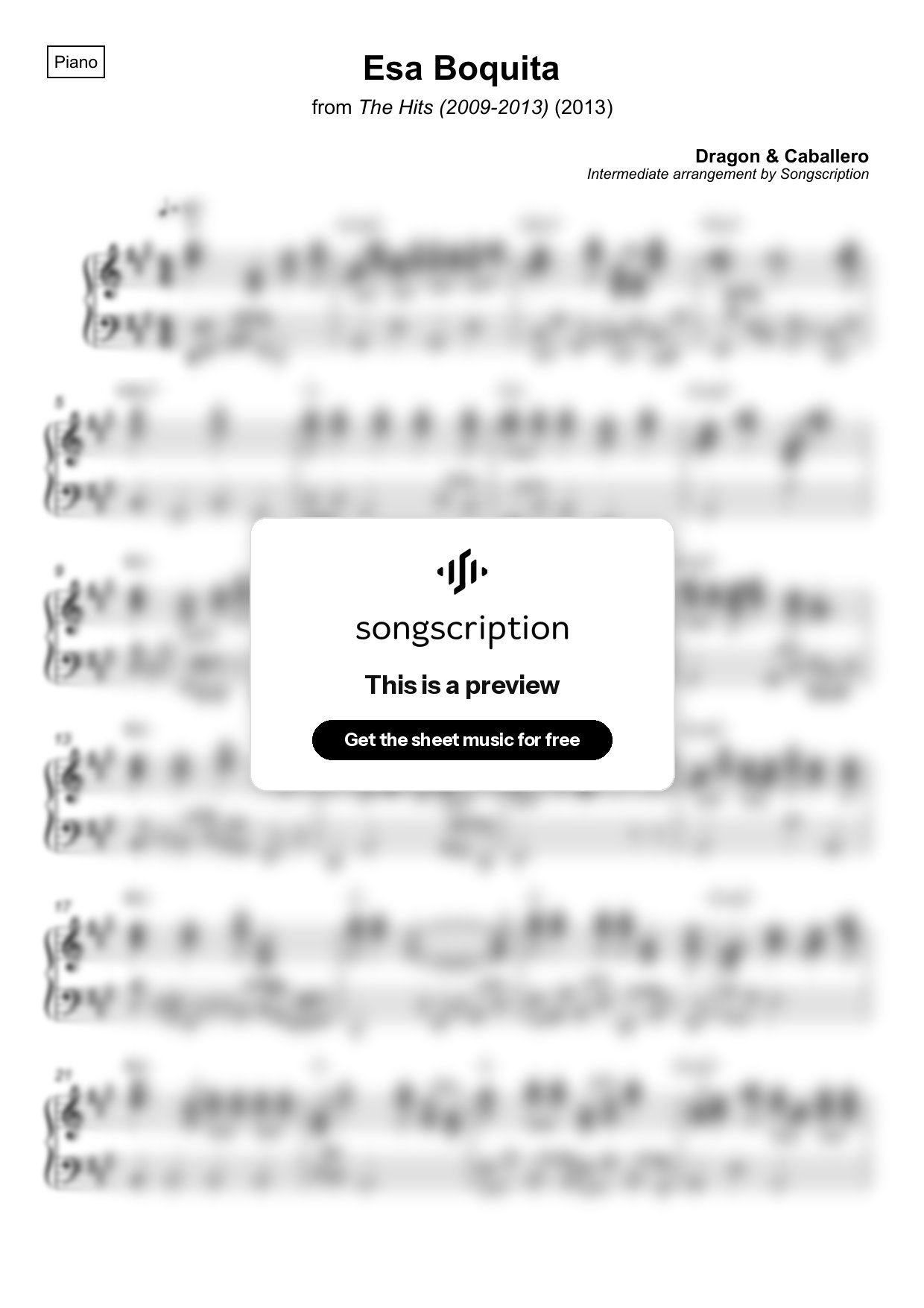 Intermediate Piano Sheet Music for "Esa Boquita" by Dragon & Caballero