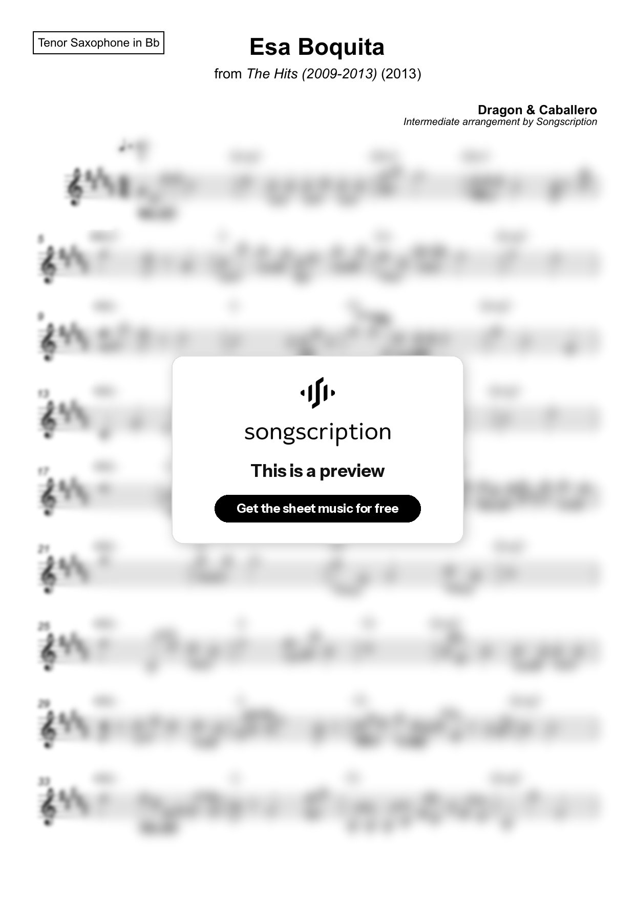 Intermediate Tenor Sax Sheet Music for "Esa Boquita" by Dragon & Caballero