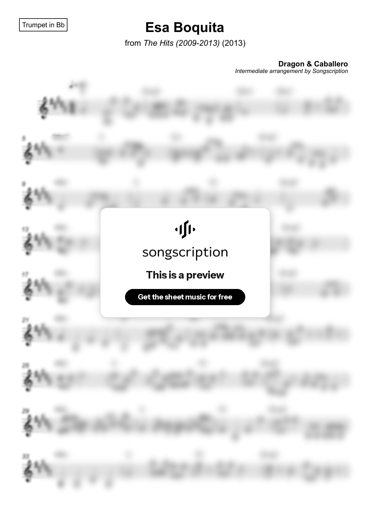 Intermediate Trumpet Sheet Music for "Esa Boquita" by Dragon & Caballero