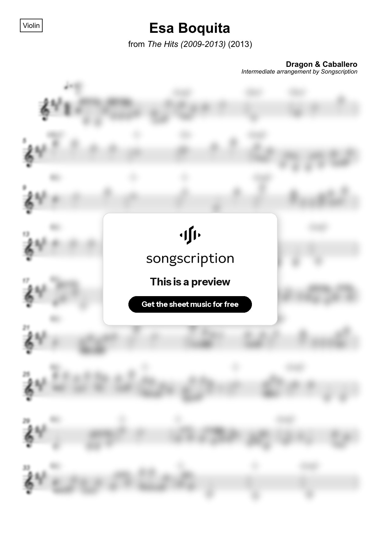 Intermediate Violin Sheet Music for "Esa Boquita" by Dragon & Caballero