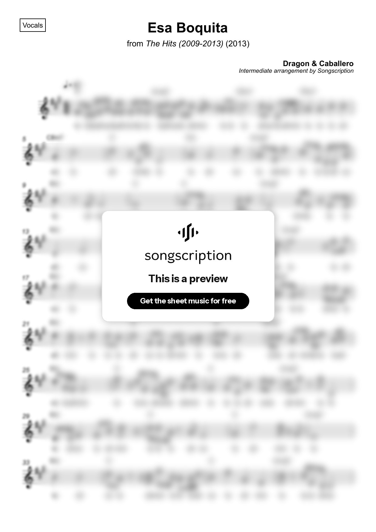 Intermediate Vocals Sheet Music for "Esa Boquita" by Dragon & Caballero