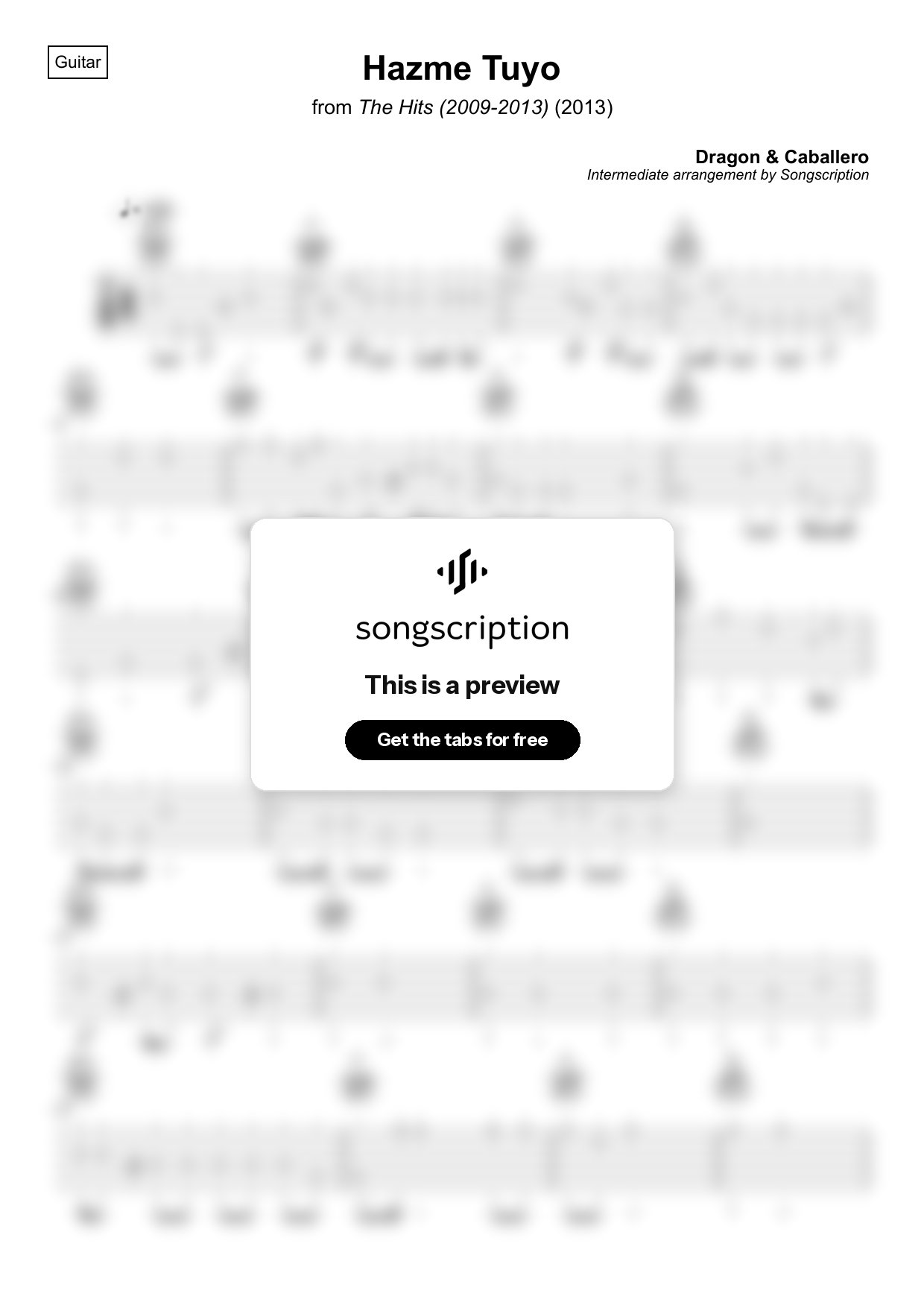Intermediate Acoustic Guitar Tabs for "Hazme Tuyo" by Dragon & Caballero