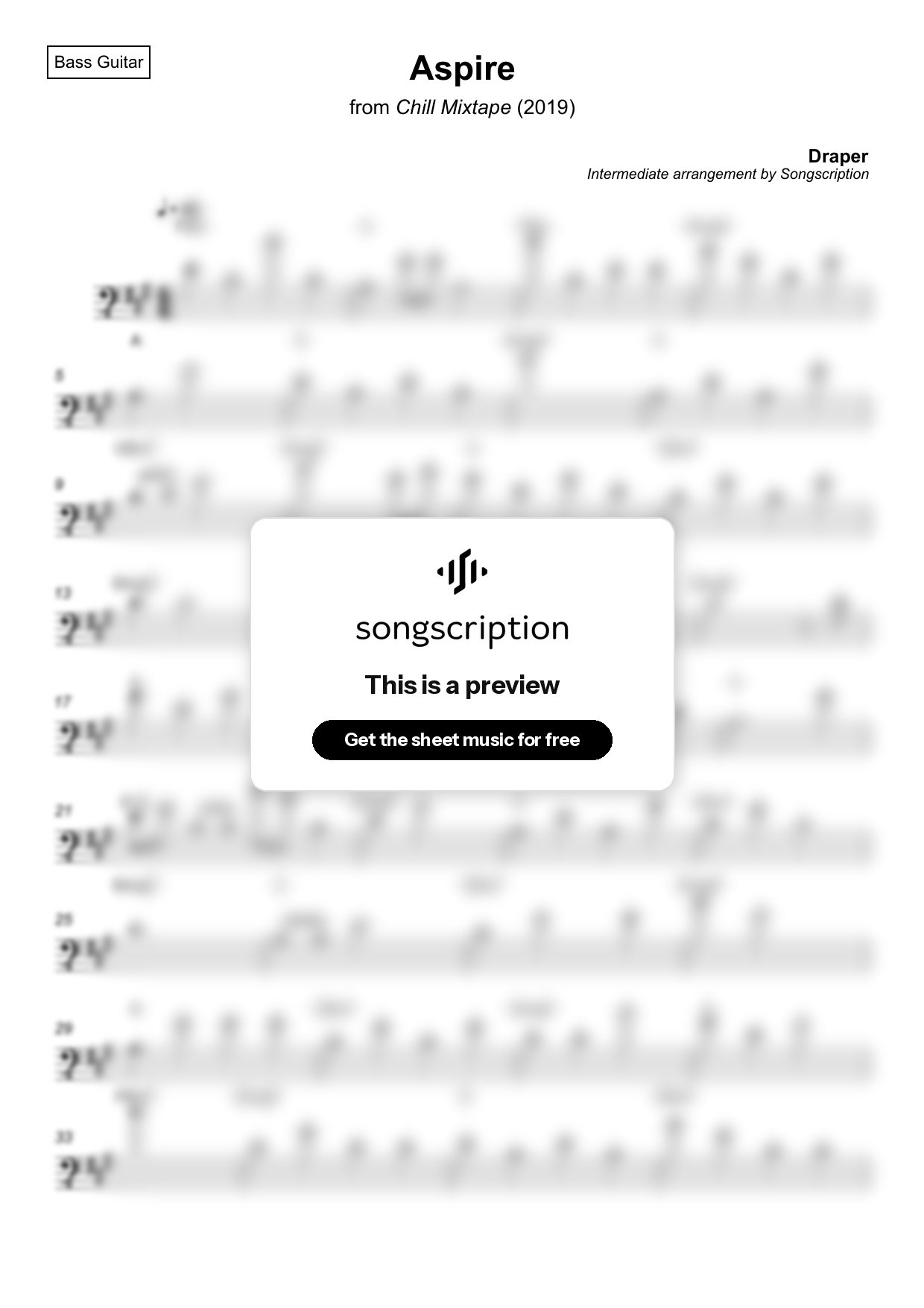 Intermediate Bass Guitar Sheet Music for "Aspire" by Draper