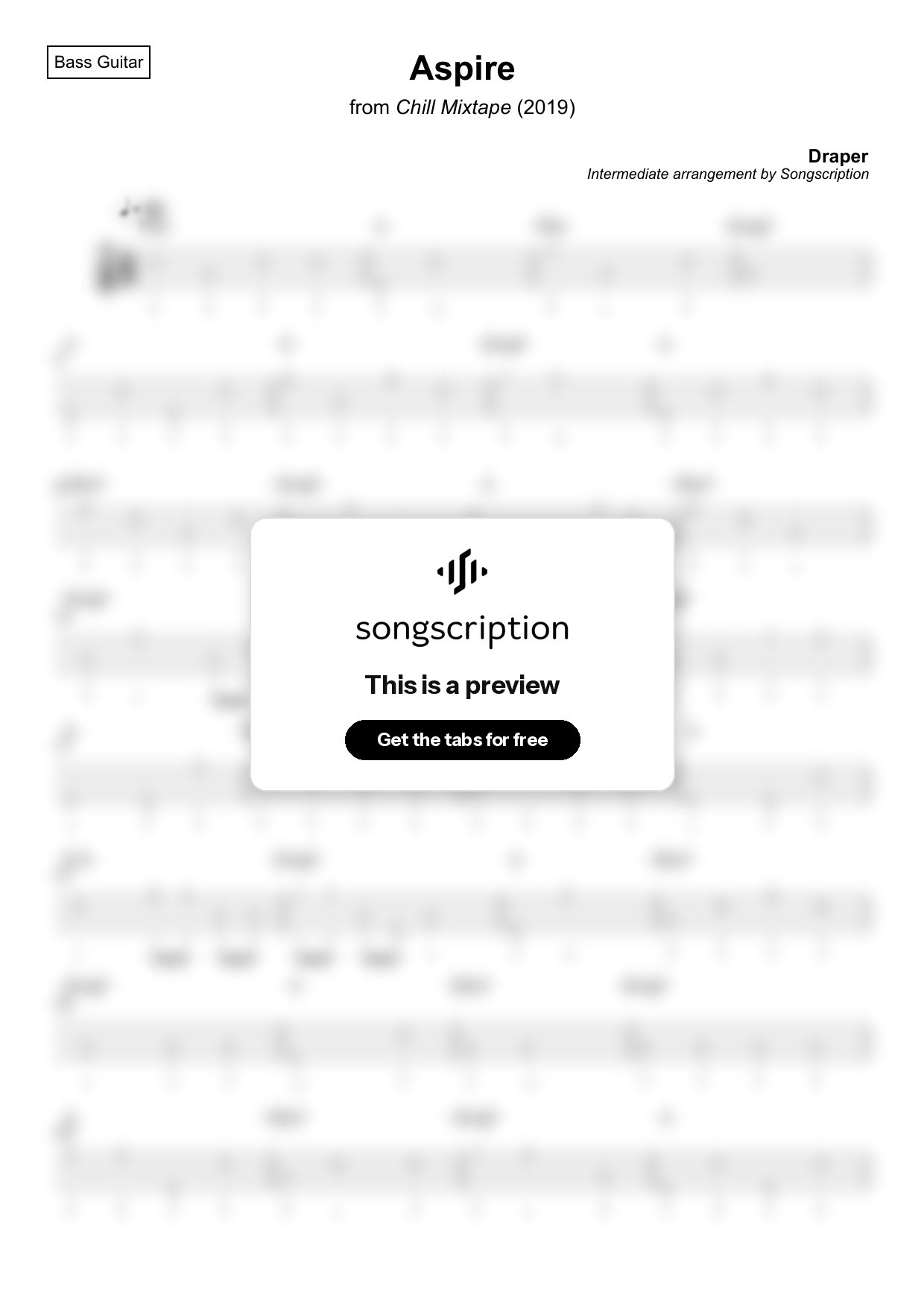 Intermediate Bass Guitar Tabs for "Aspire" by Draper