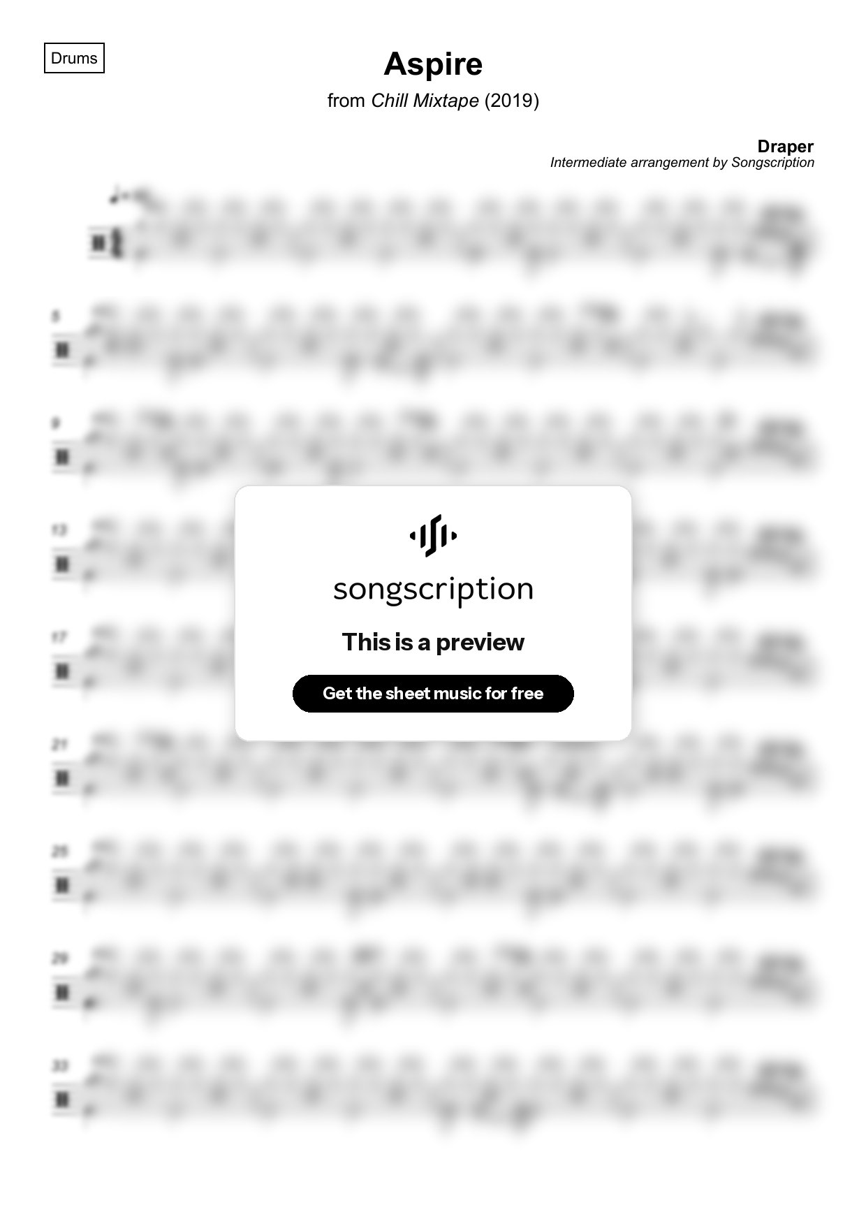 Intermediate Drums Sheet Music for "Aspire" by Draper