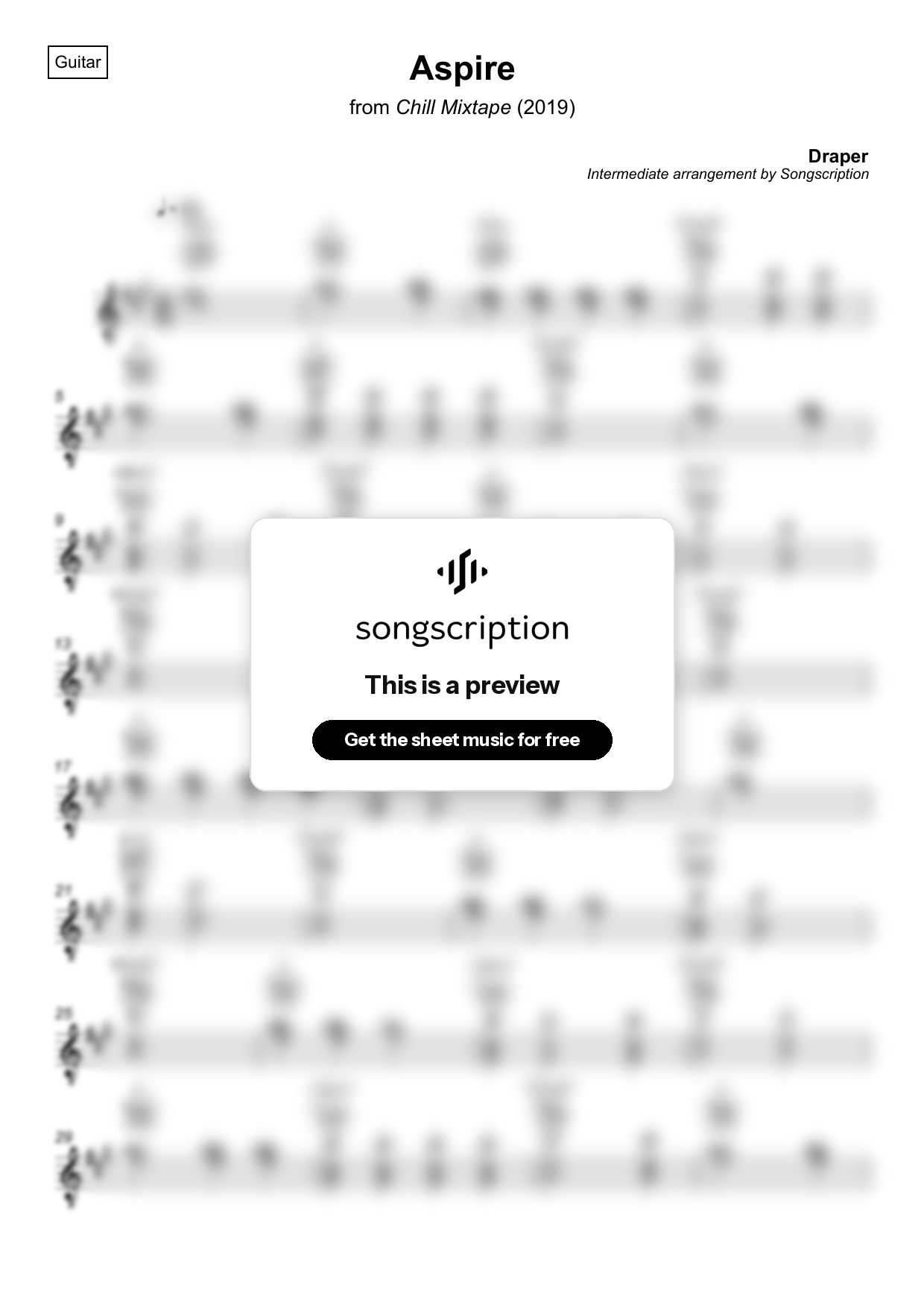 Intermediate Acoustic Guitar Sheet Music for "Aspire" by Draper