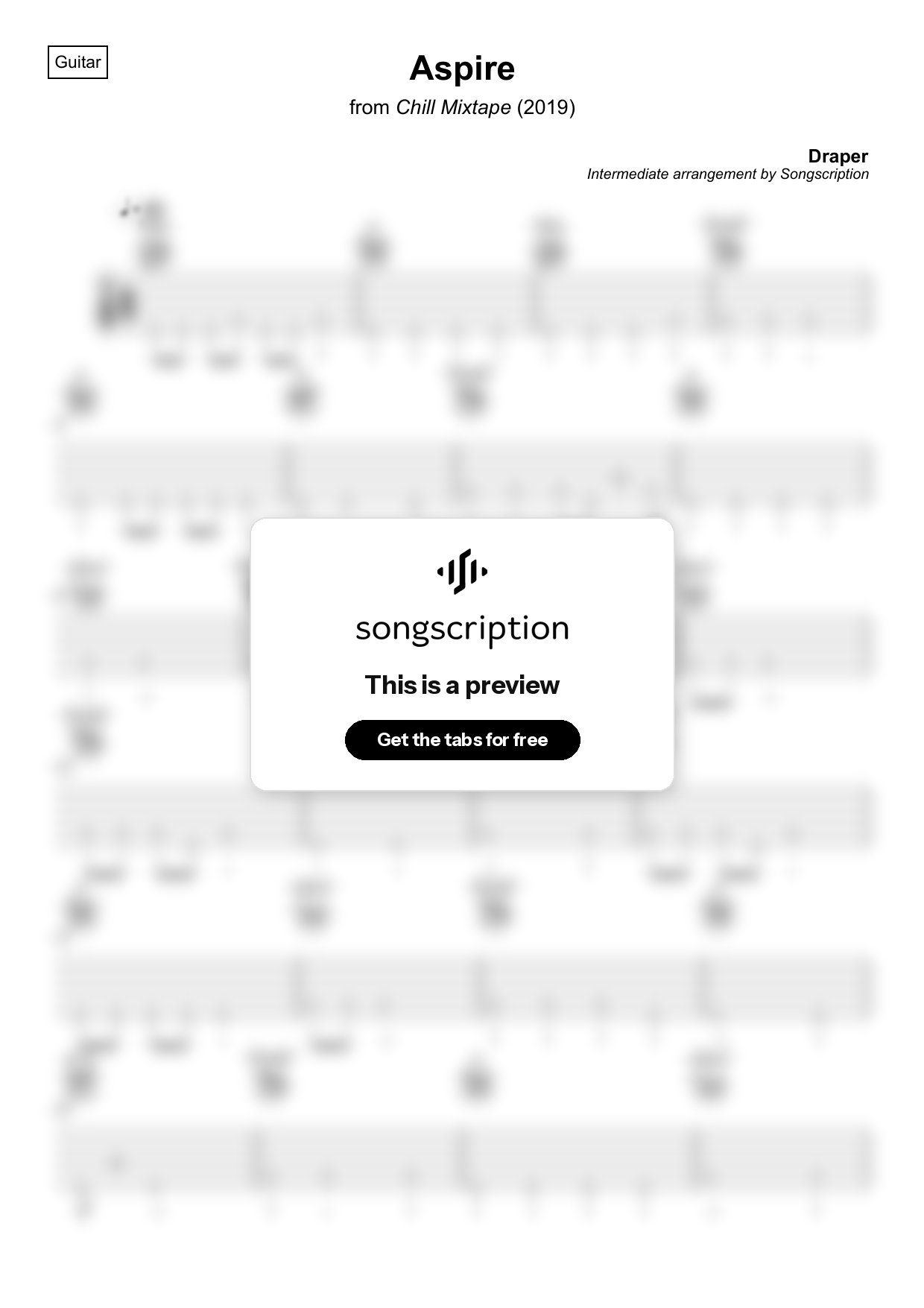 Intermediate Acoustic Guitar Tabs for "Aspire" by Draper