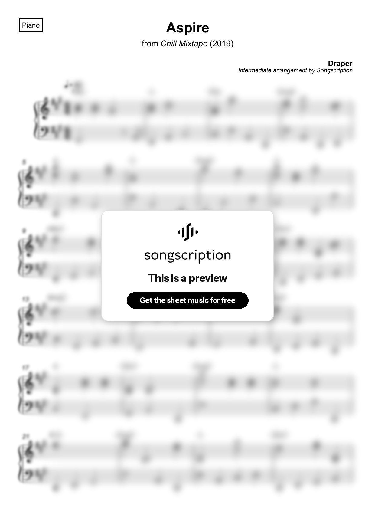 Intermediate Piano Sheet Music for "Aspire" by Draper