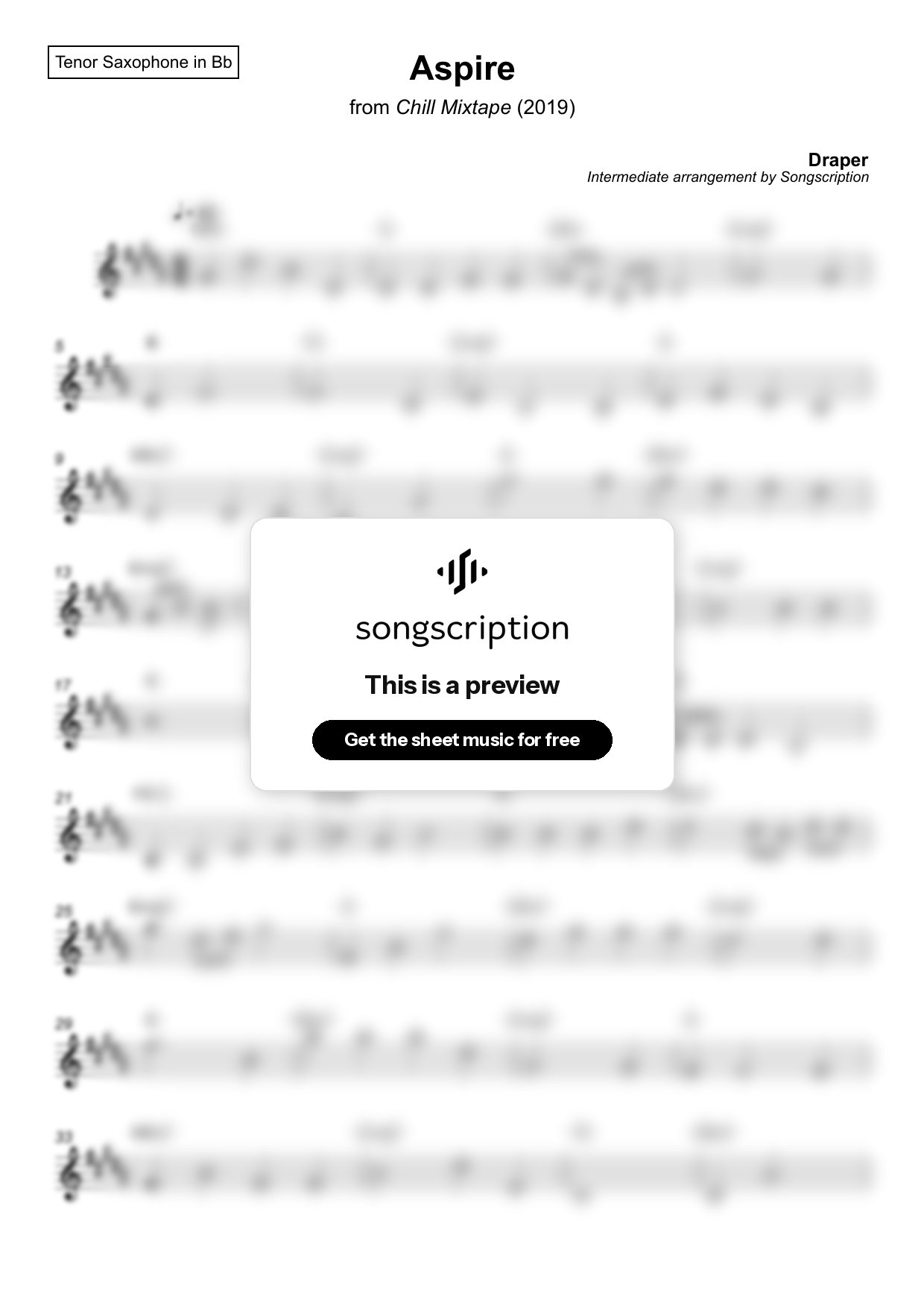 Intermediate Tenor Sax Sheet Music for "Aspire" by Draper