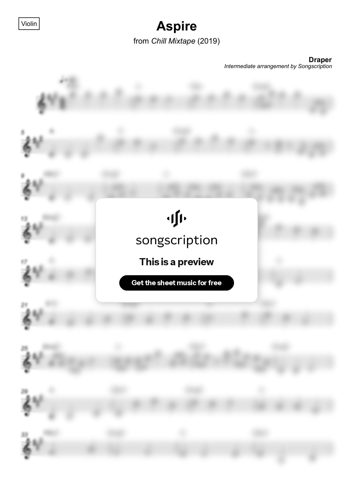 Intermediate Violin Sheet Music for "Aspire" by Draper