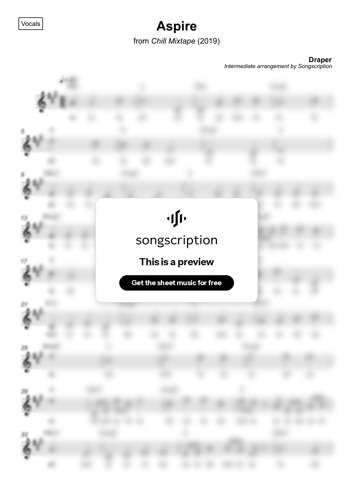 Intermediate Vocals Sheet Music for "Aspire" by Draper